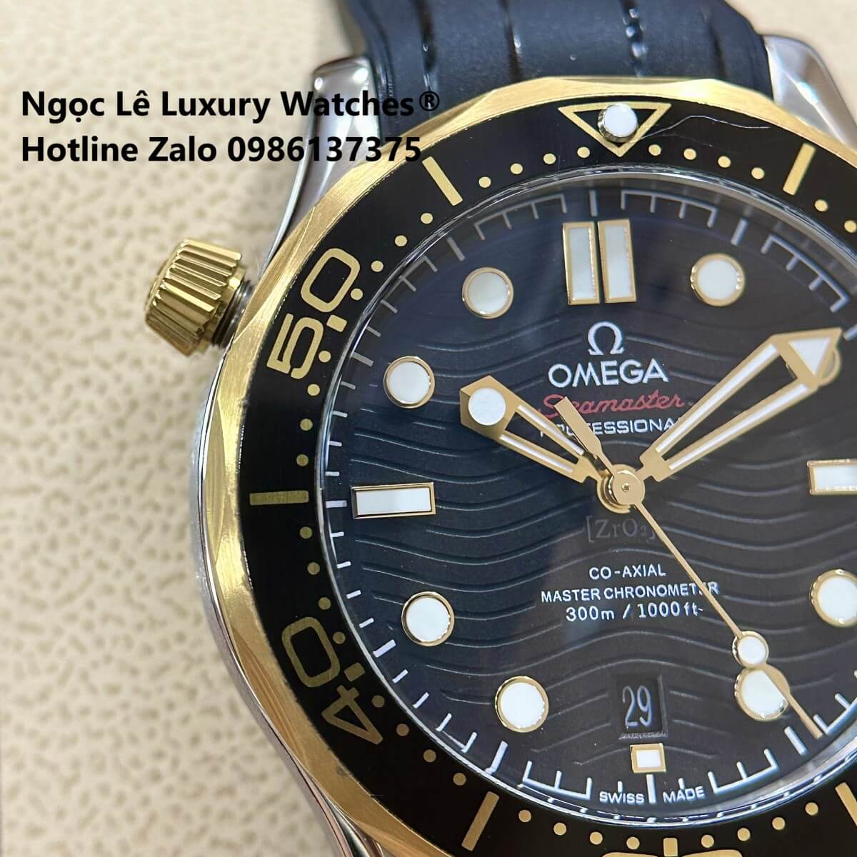 Đồng Hồ Nam Omega Seamaster Diver Automatic Dây Cao Su Đen Size 41mm - Vỏ Demi Vàng Mặt Đen