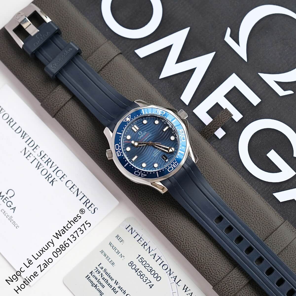 Đồng Hồ Nam Omega Seamaster Diver Automatic Dây Cao Su Xanh Size 41mm - Vỏ Bạc Mặt Xanh