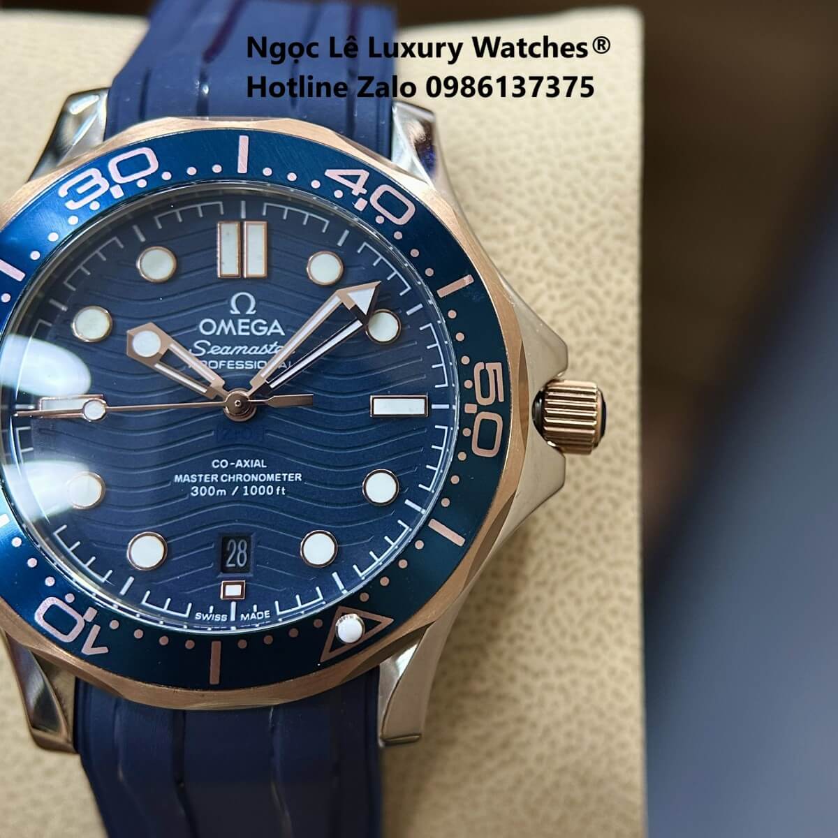Đồng Hồ Nam Omega Seamaster Diver Automatic Dây Cao Su Xanh Size 41mm - Vỏ Demi Rose Mặt Xanh
