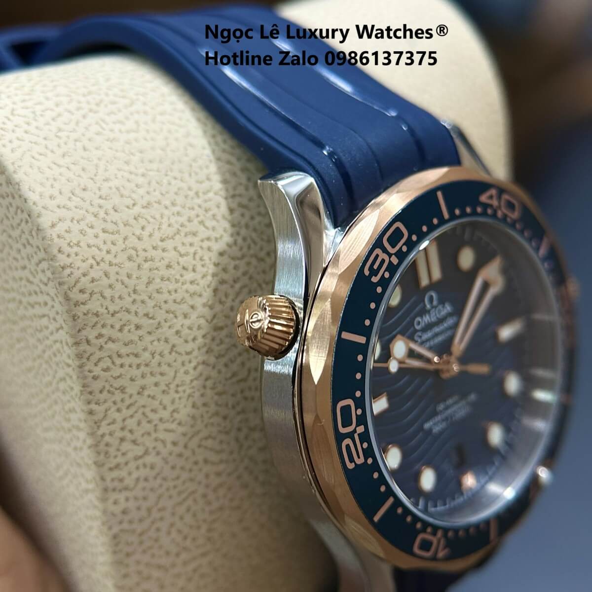 Đồng Hồ Nam Omega Seamaster Diver Automatic Dây Cao Su Xanh Size 41mm - Vỏ Demi Rose Mặt Xanh