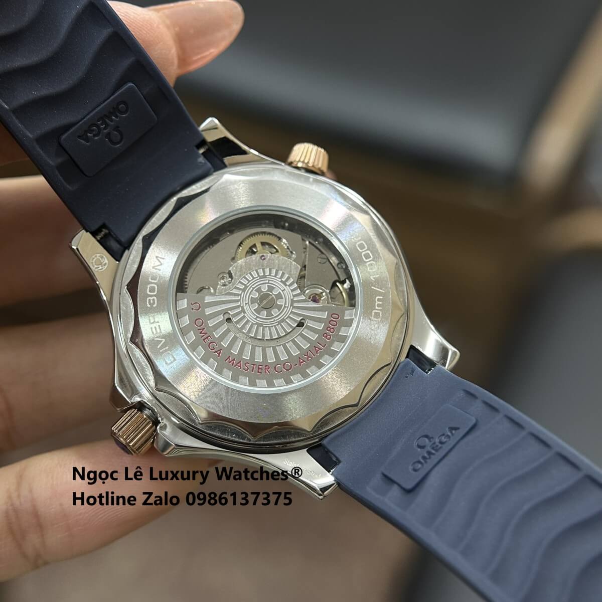 Đồng Hồ Nam Omega Seamaster Diver Automatic Dây Cao Su Xanh Size 41mm - Vỏ Demi Rose Mặt Xanh