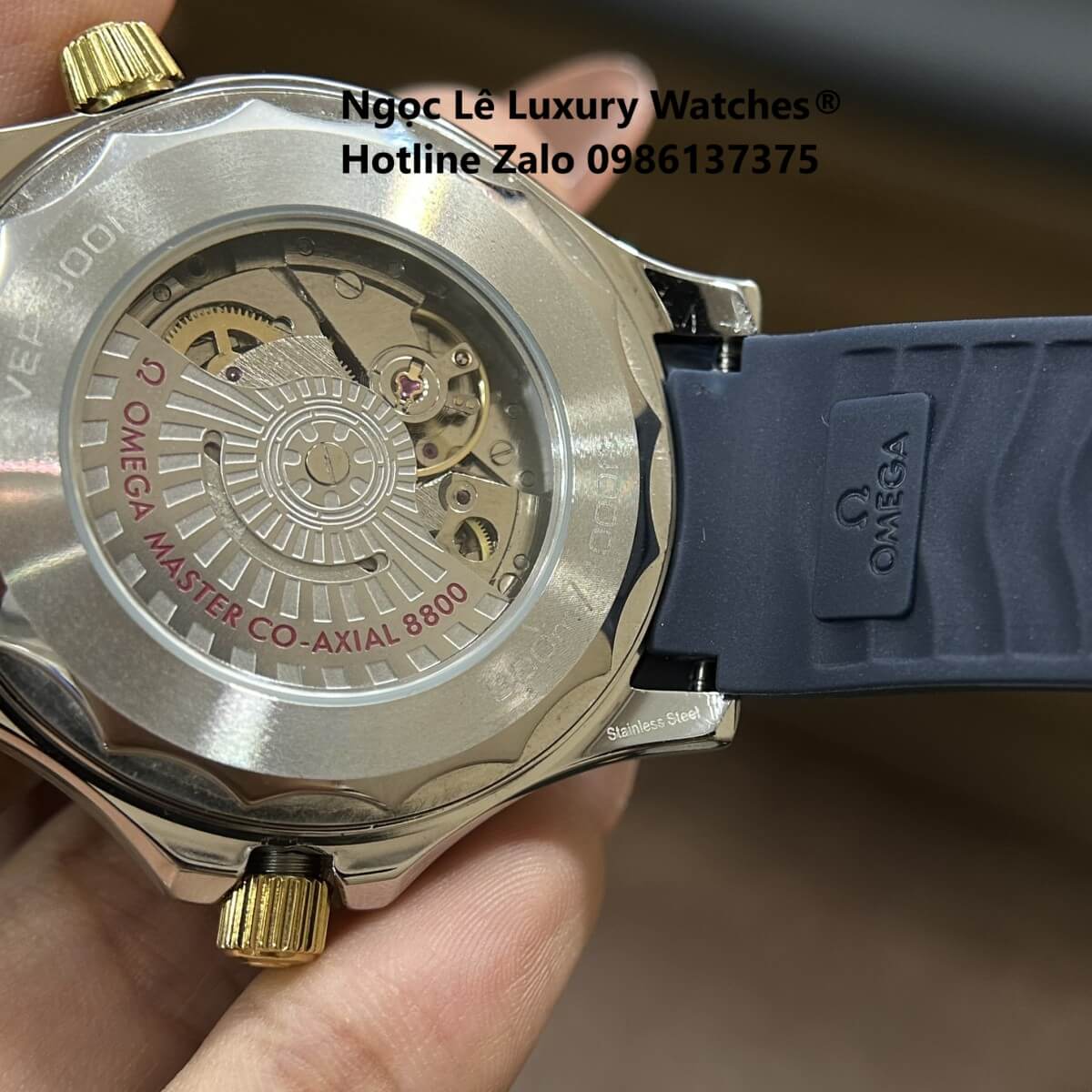 Đồng Hồ Nam Omega Seamaster Diver Automatic Dây Cao Su Xanh Size 41mm - Vỏ Demi Vàng Mặt Xanh