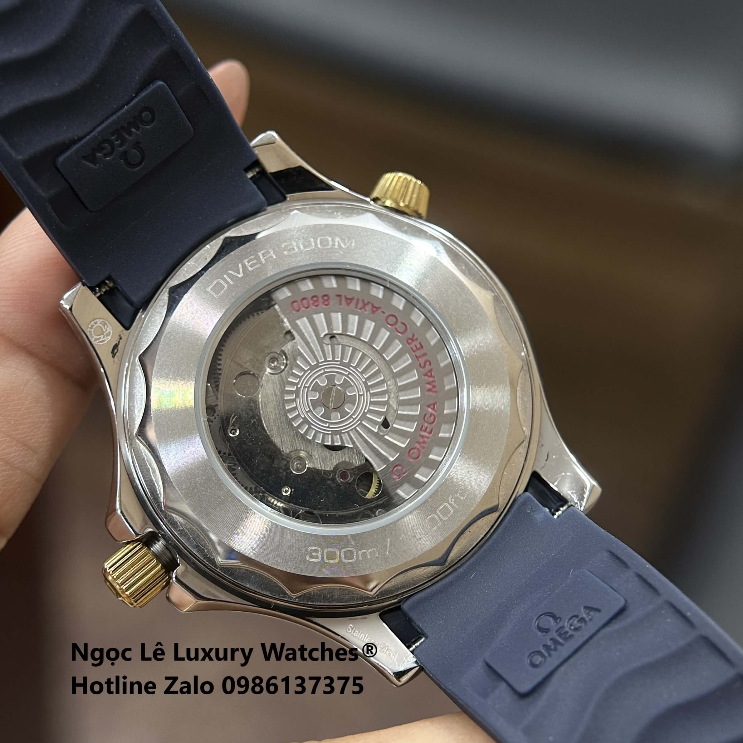 Đồng Hồ Nam Omega Seamaster Diver Automatic Dây Cao Su Xanh Size 41mm - Vỏ Demi Vàng Mặt Xanh