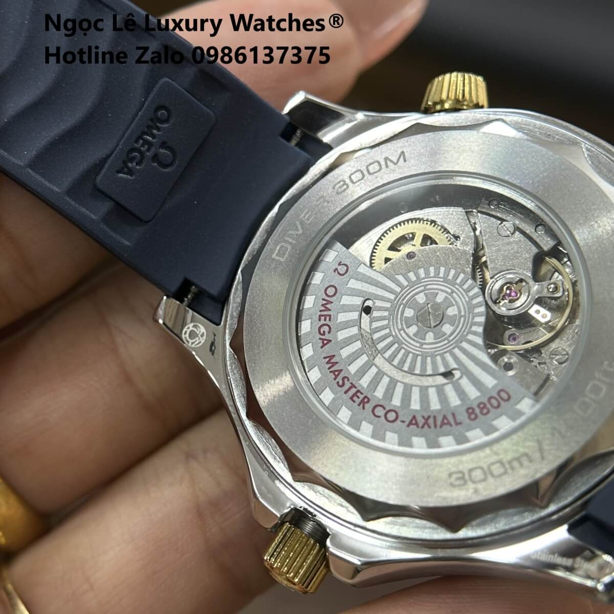 Đồng Hồ Nam Omega Seamaster Diver Automatic Dây Cao Su Xanh Size 41mm - Vỏ Demi Vàng Mặt Xanh