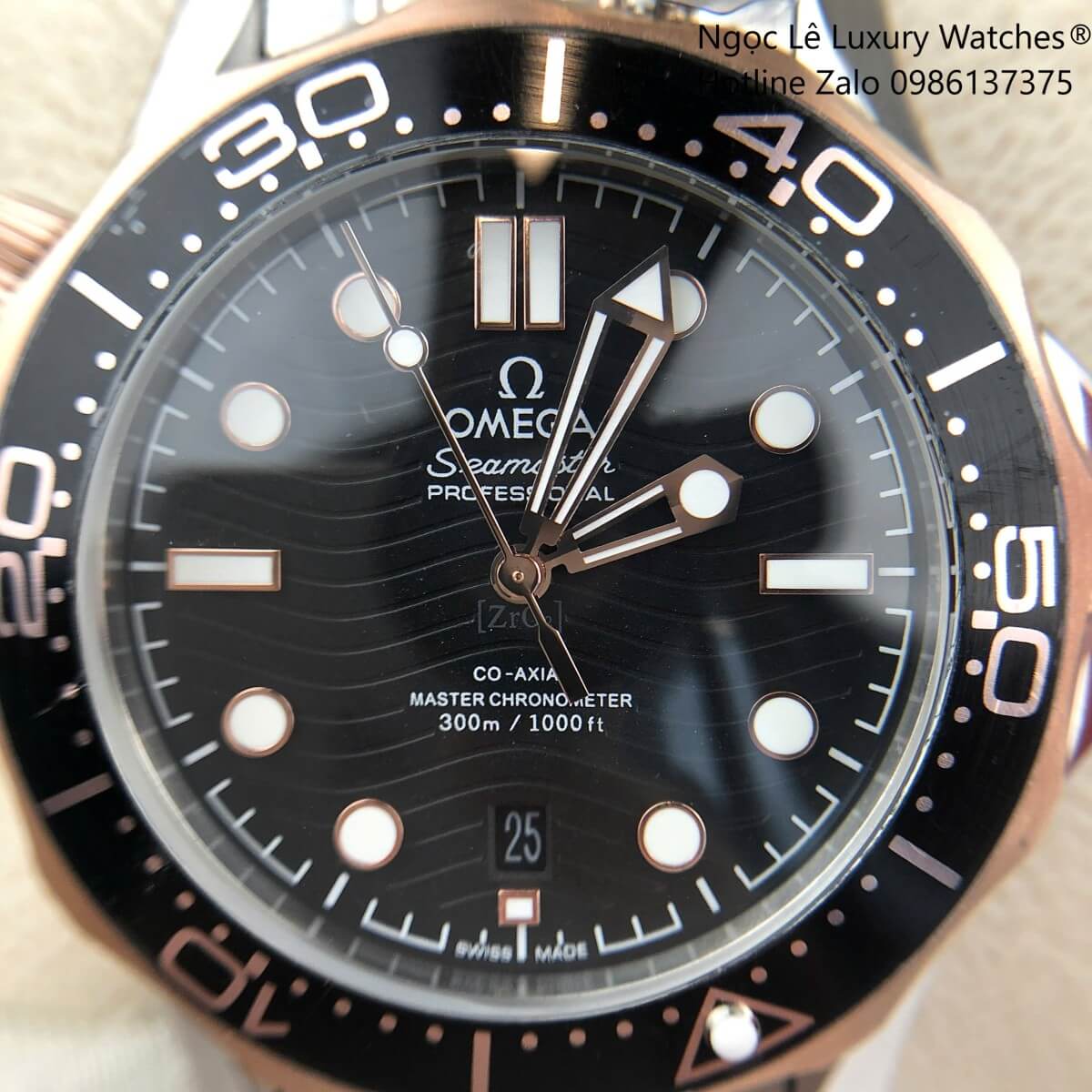 Đồng Hồ Nam Omega Seamaster Diver Automatic Dây Kim Loại Demi Rose Size 41mm - Mặt Đen