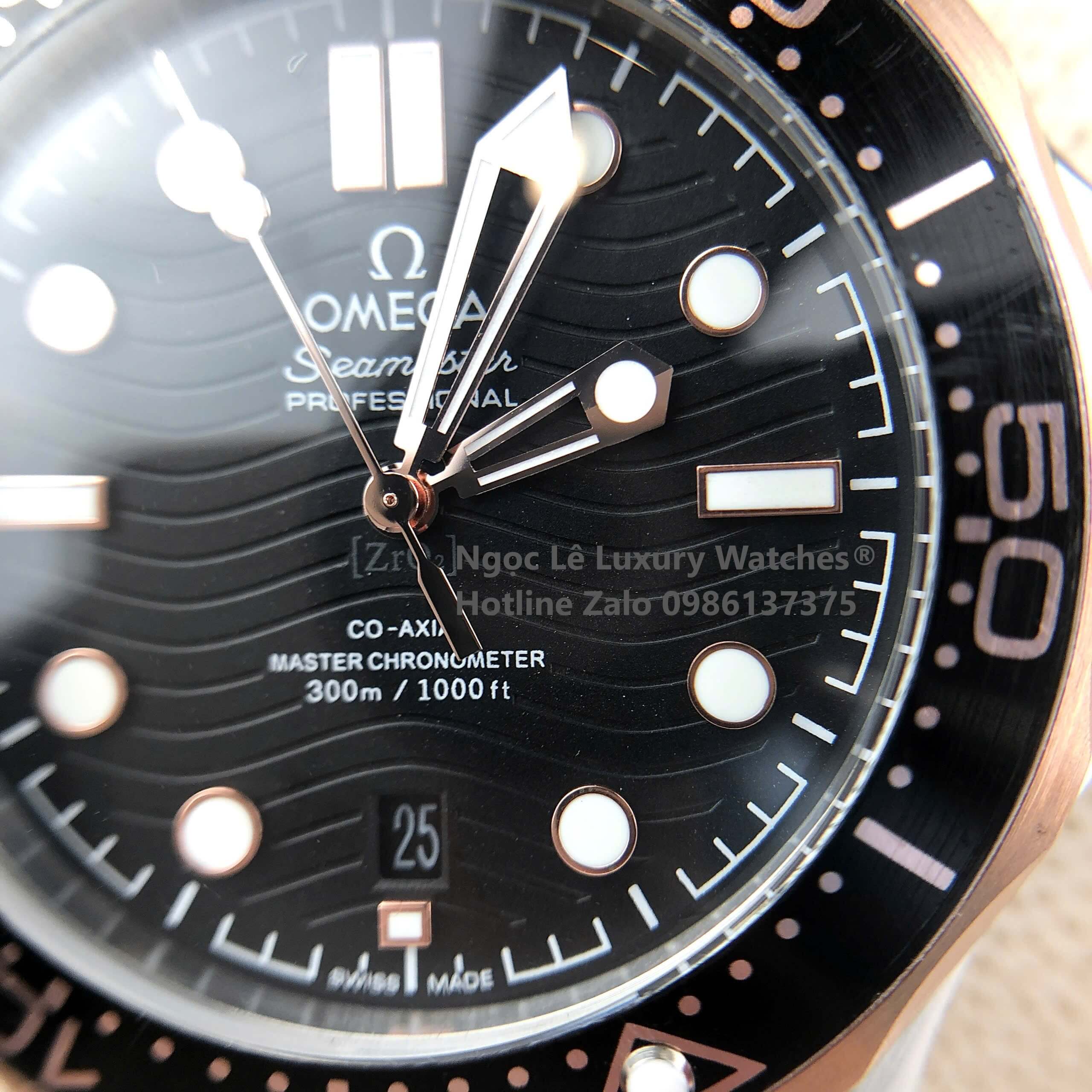 Đồng Hồ Nam Omega Seamaster Diver Automatic Dây Kim Loại Demi Rose Size 41mm - Mặt Đen