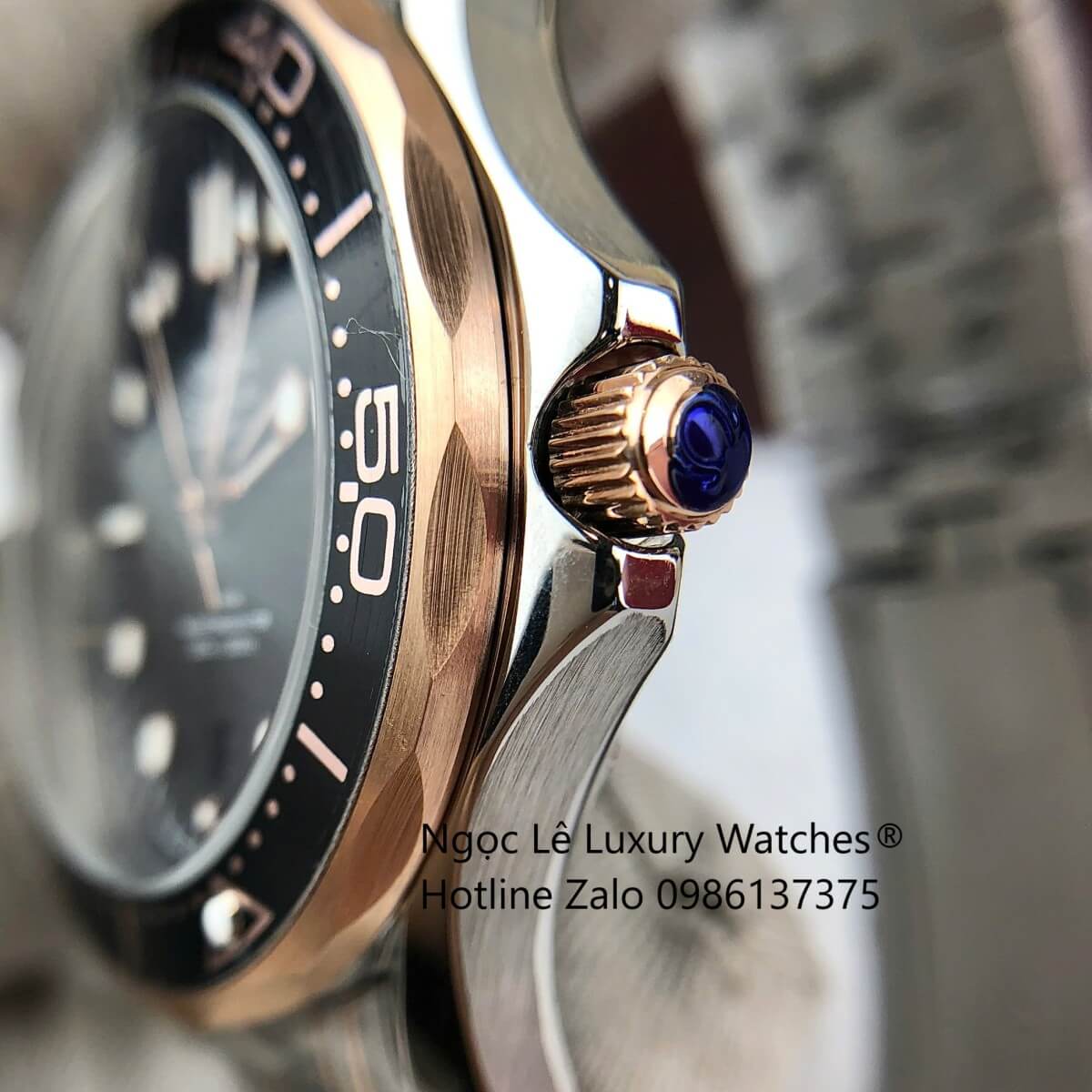 Đồng Hồ Nam Omega Seamaster Diver Automatic Dây Kim Loại Demi Rose Size 41mm - Mặt Đen