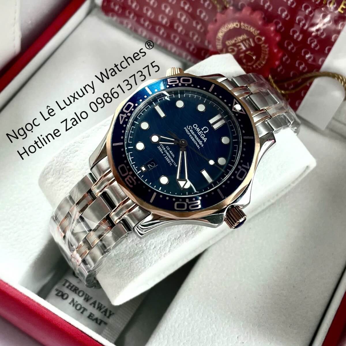 Đồng Hồ Nam Omega Seamaster Diver Automatic Dây Kim Loại Demi Vàng Hồng Size 41mm - Mặt Xanh