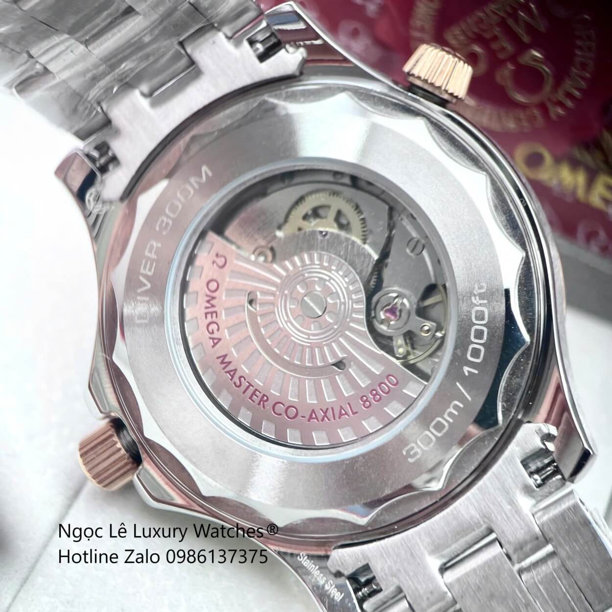 Đồng Hồ Nam Omega Seamaster Diver Automatic Dây Kim Loại Demi Vàng Hồng Size 41mm - Mặt Xanh