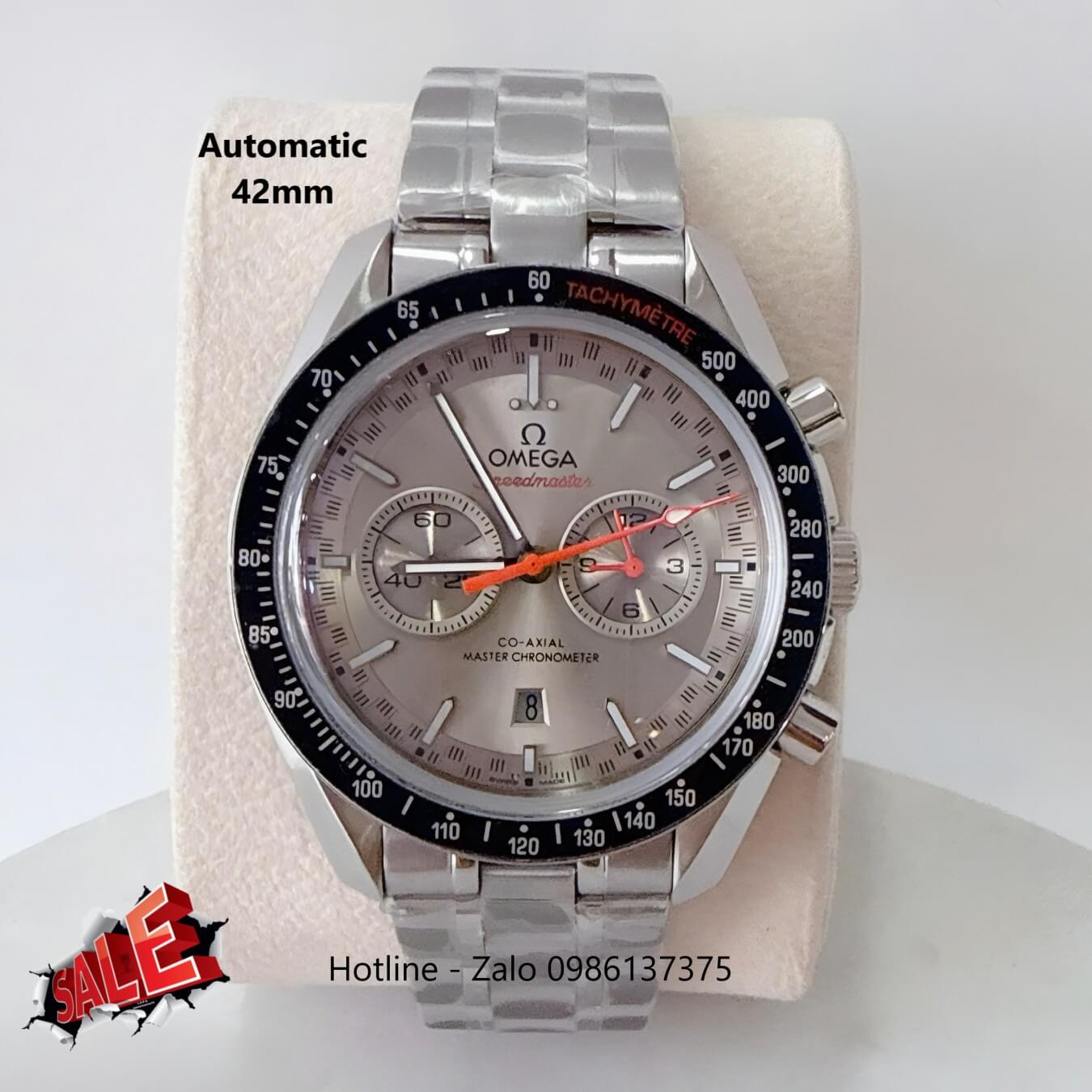 Đồng Hồ Omega Speedmaster Automatic Dây Kim Loại Silver Mặt Xám Viền Đen Size 42mm