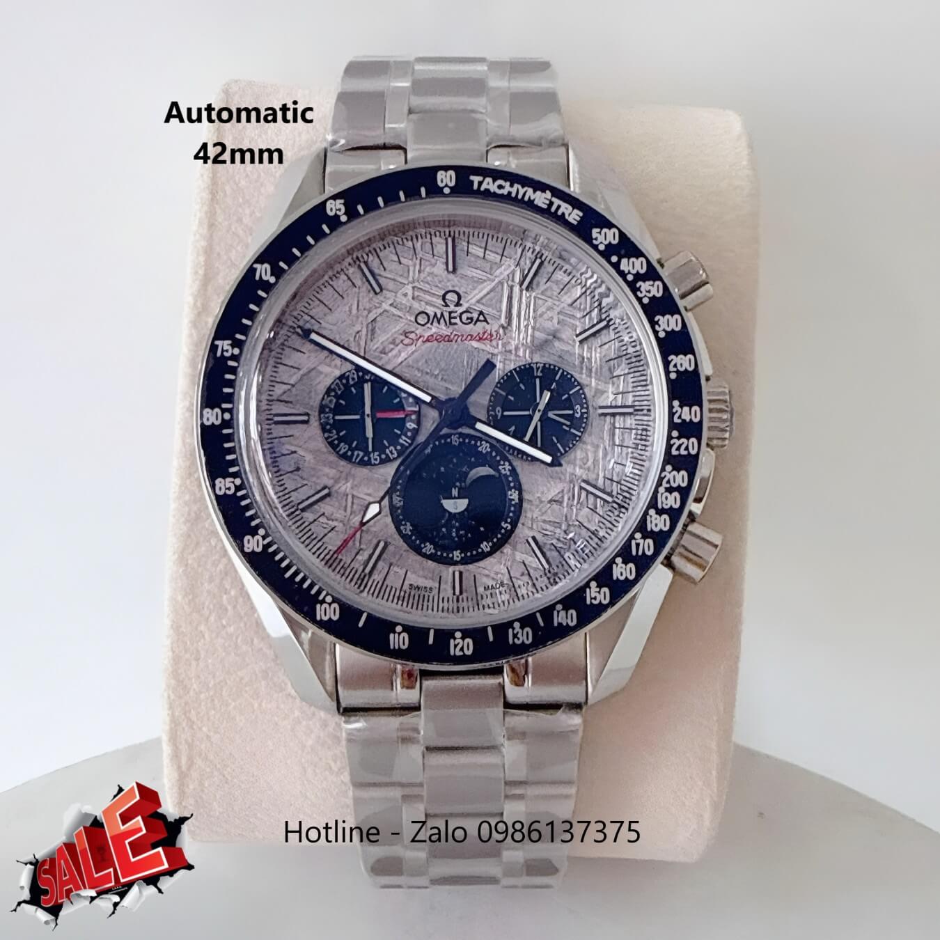 Đồng hồ Omega Speedmaster Moonphase Automatic Dây Thép Silver Mặt Xám Viền Đen Size 42mm