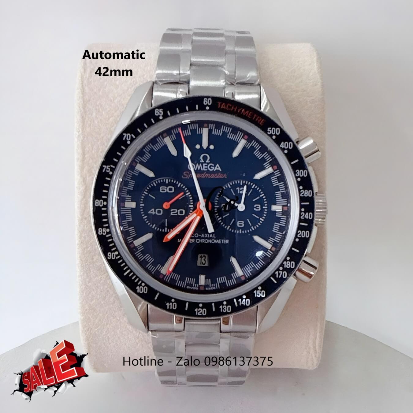 Đồng Hồ Omega Speedmaster Automatic Dây Kim Loại Silver Mặt Xanh Đậm Viền Đen Size 42mm