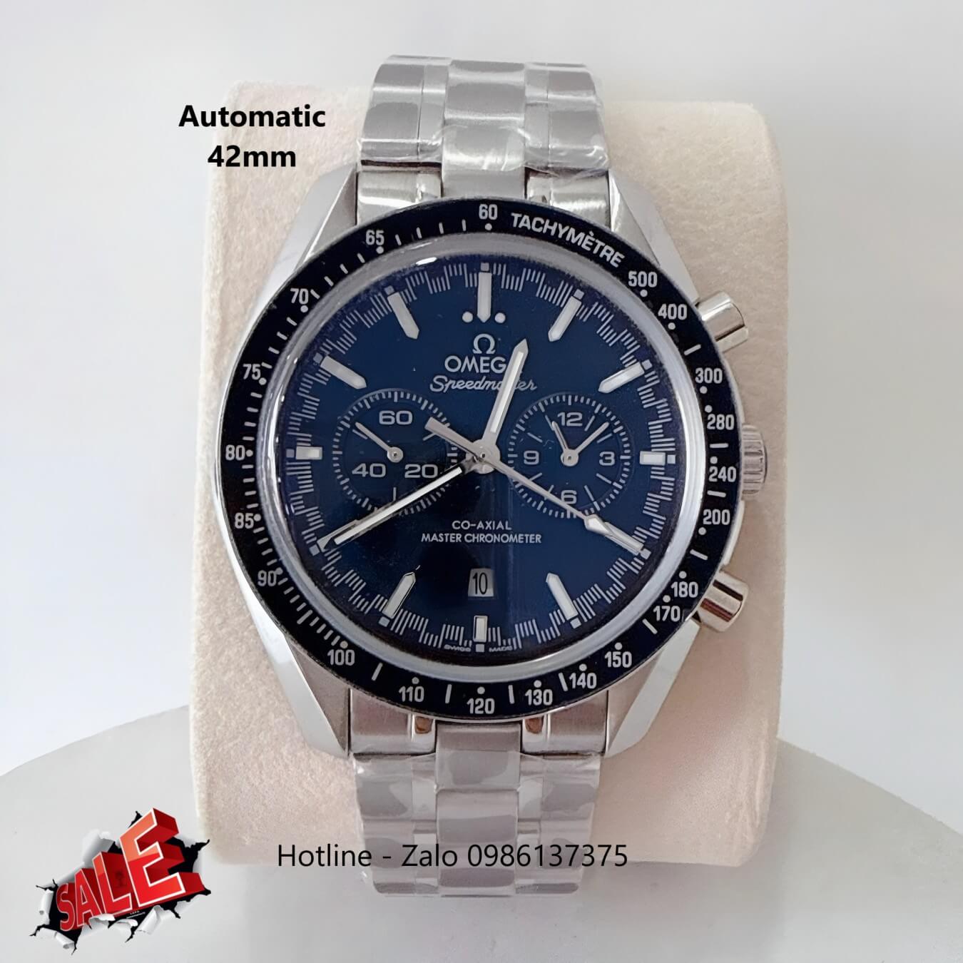 Đồng Hồ Omega Speedmaster Automatic Dây Thép Silver Mặt Xanh Đậm Viền Đen Size 42mm