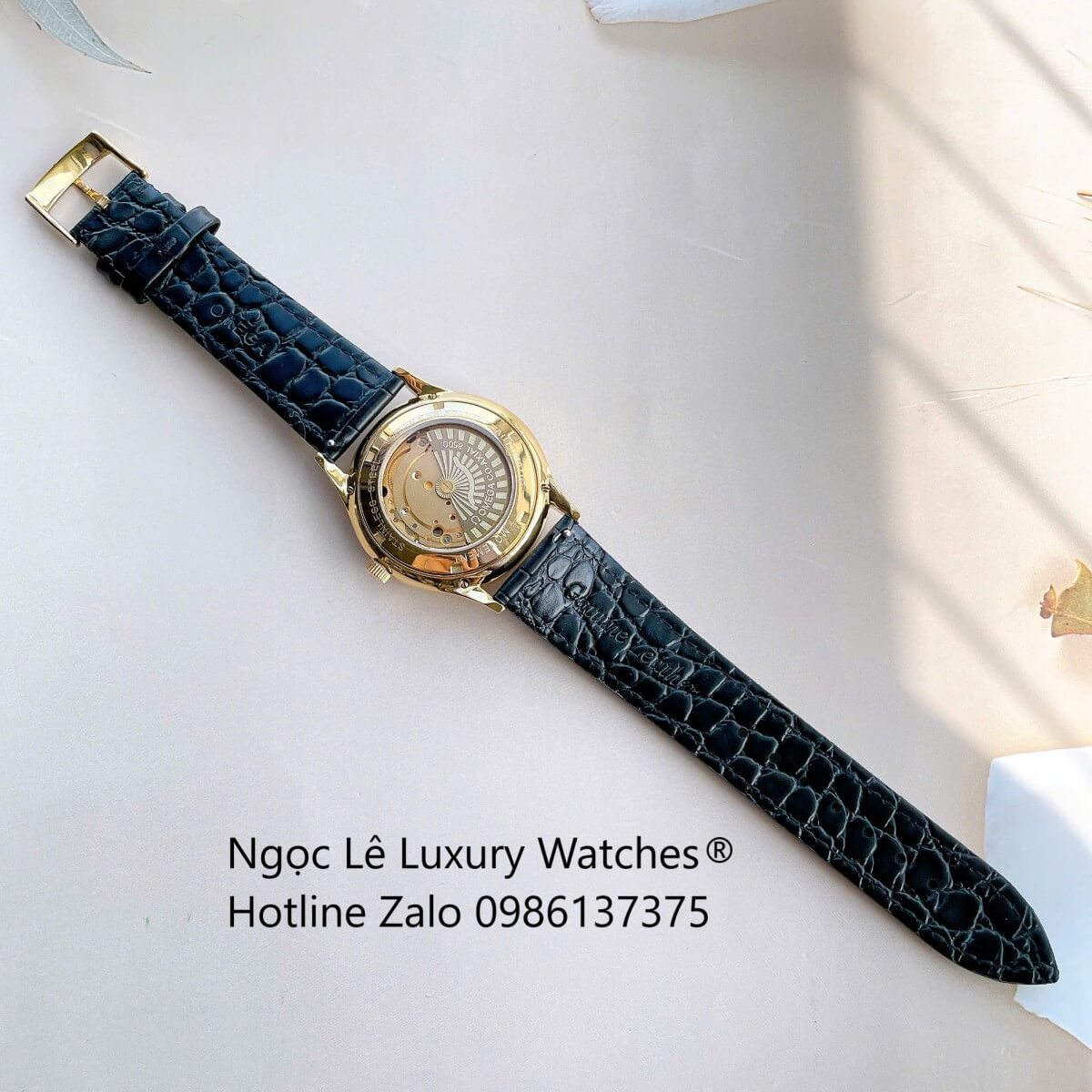 Đồng Hồ Nam Omega Thuyền Buồm Máy Cơ Tự Động Dây Da Đen Mặt Đen Vỏ Gold Size 40mm