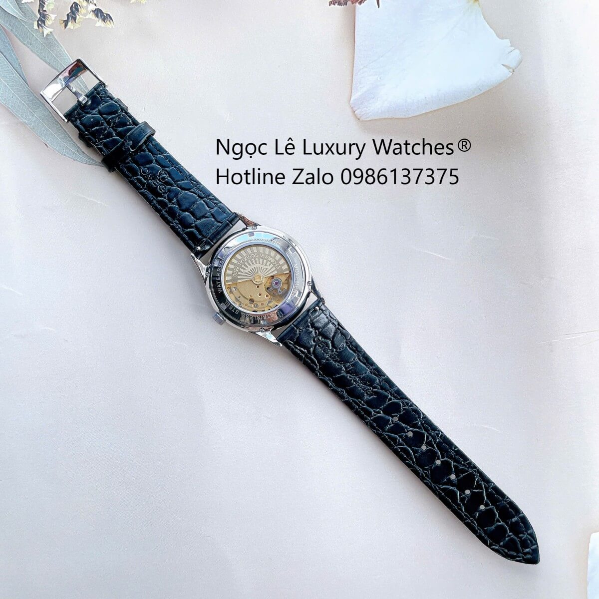 Đồng Hồ Nam Omega Thuyền Buồm Máy Cơ Tự Động Dây Da Đen Mặt Đen Vỏ Silver Size 40mm