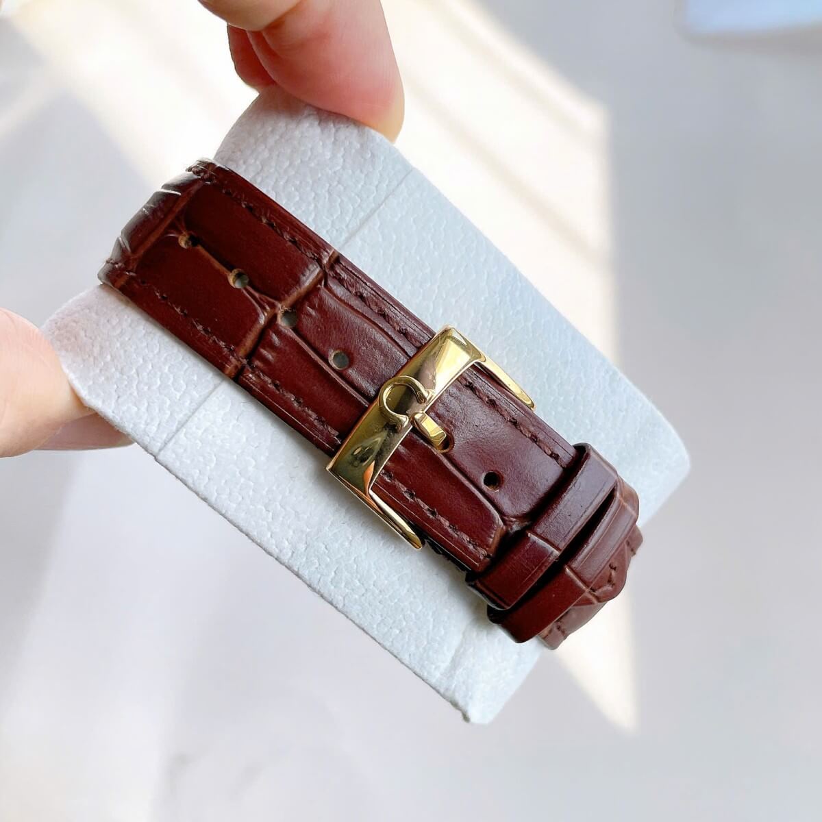 Đồng Hồ Nam Omega Thuyền Buồm Máy Cơ Tự Động Dây Da Nâu Mặt Trắng Vỏ Gold Size 40mm