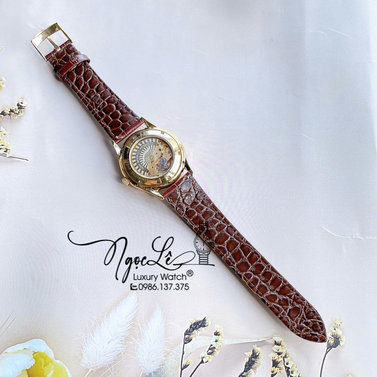 Đồng Hồ Nam Omega Thuyền Buồm Máy Cơ Tự Động Dây Da Nâu Mặt Trắng Vỏ Gold Size 40mm