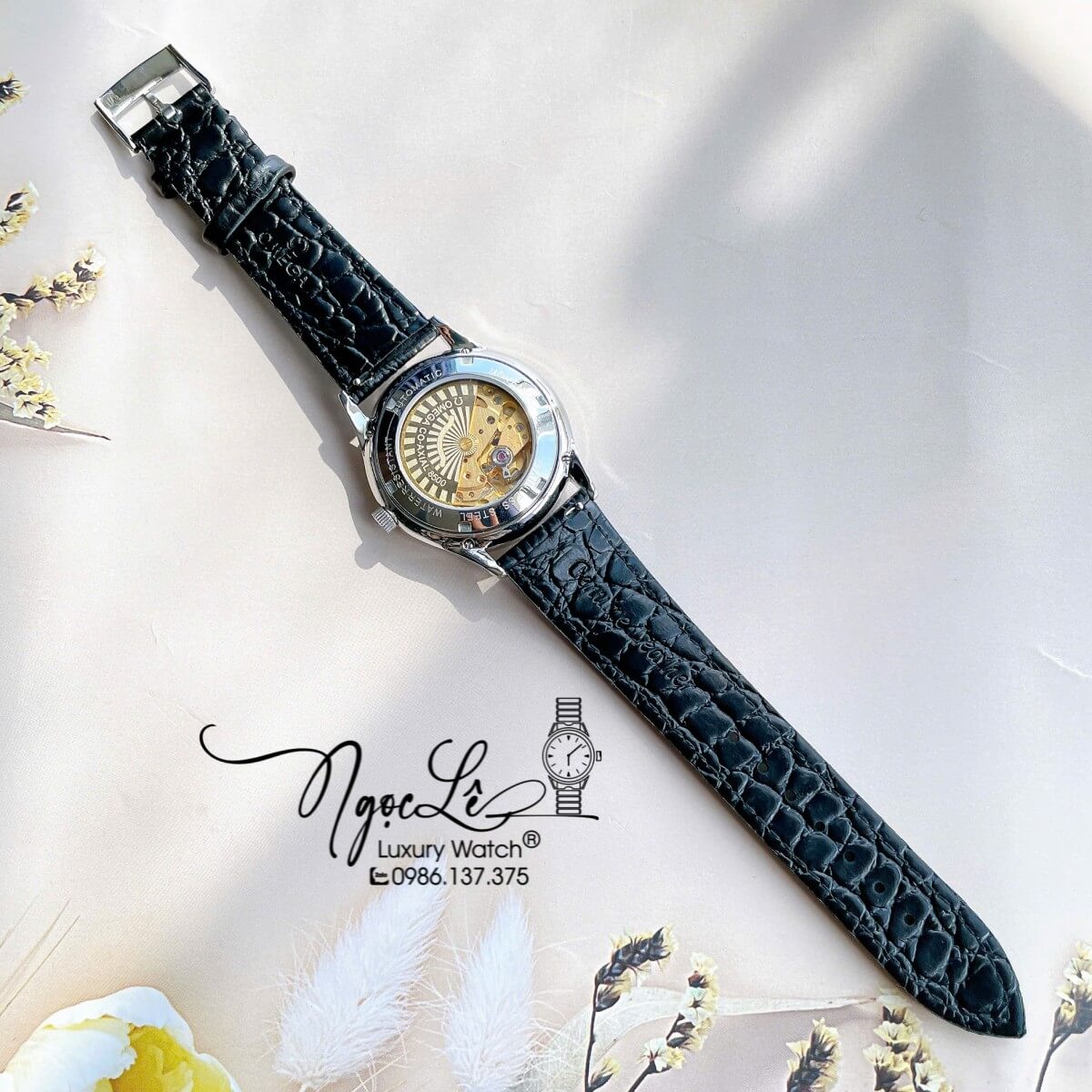 Đồng Hồ Nam Omega Thuyền Buồm Máy Cơ Tự Động Dây Da Đen Mặt Trắng Silver Size 40mm