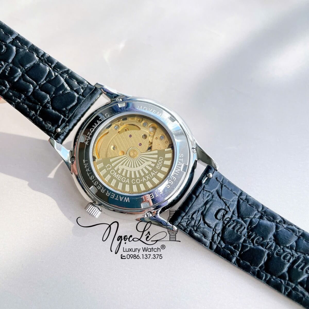 Đồng Hồ Nam Omega Thuyền Buồm Máy Cơ Tự Động Dây Da Đen Mặt Trắng Silver Size 40mm