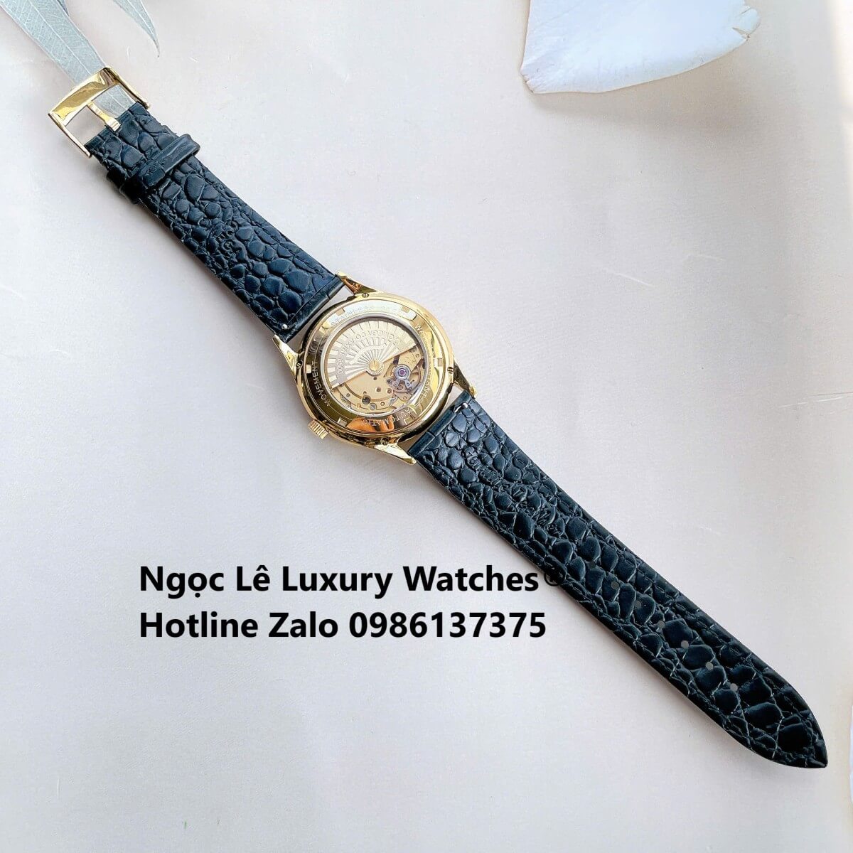 Đồng Hồ Nam Omega Thuyền Buồm Máy Cơ Tự Động Dây Da Đen Mặt Vàng Gold Size 40mm