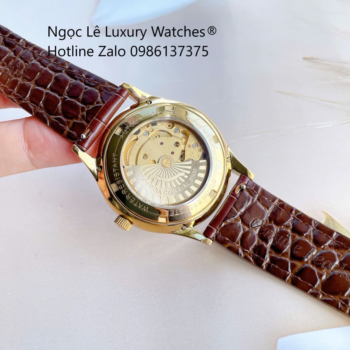 Đồng Hồ Nam Omega Thuyền Buồm Máy Cơ Tự Động Dây Da Nâu Mặt Vàng Gold Size 40mm