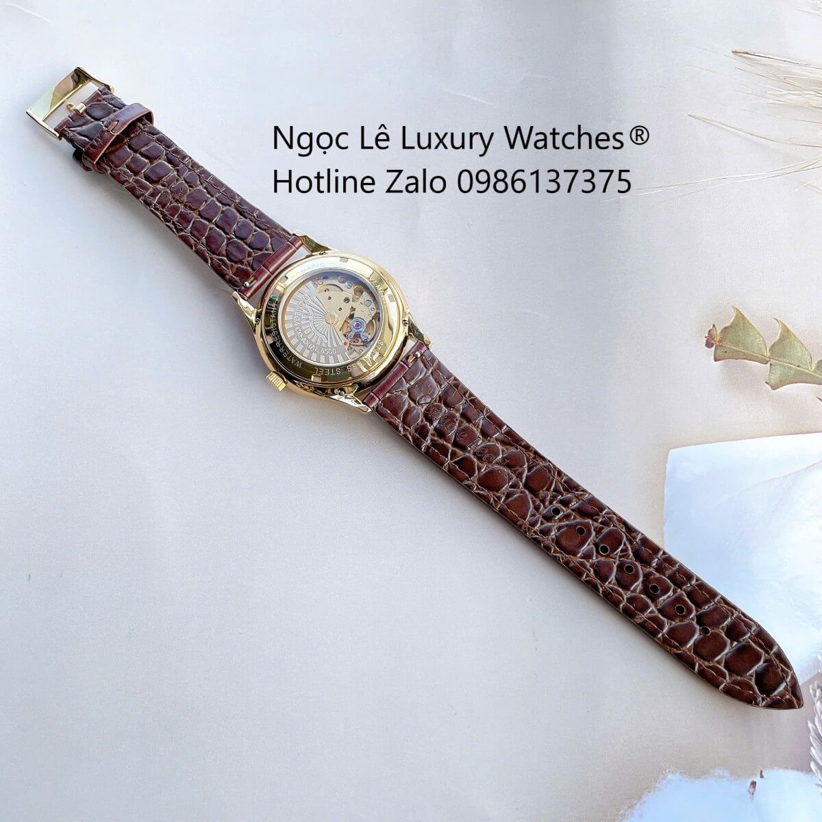 Đồng Hồ Nam Omega Thuyền Buồm Máy Cơ Tự Động Dây Da Nâu Mặt Vàng Gold Size 40mm