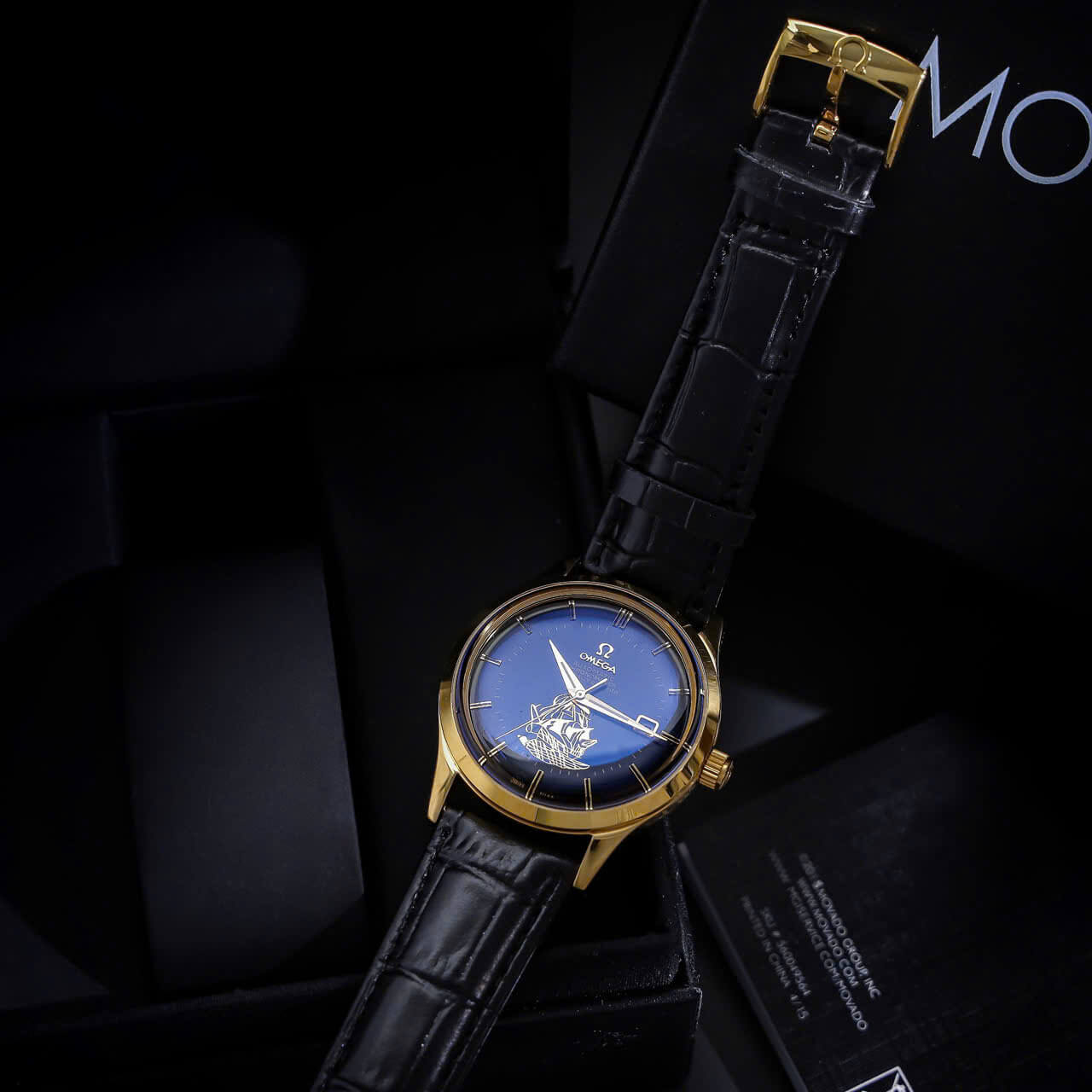 Đồng Hồ Nam Omega Thuyền Buồm Tự Động Dây Da Đen Vỏ Gold Size 40mm