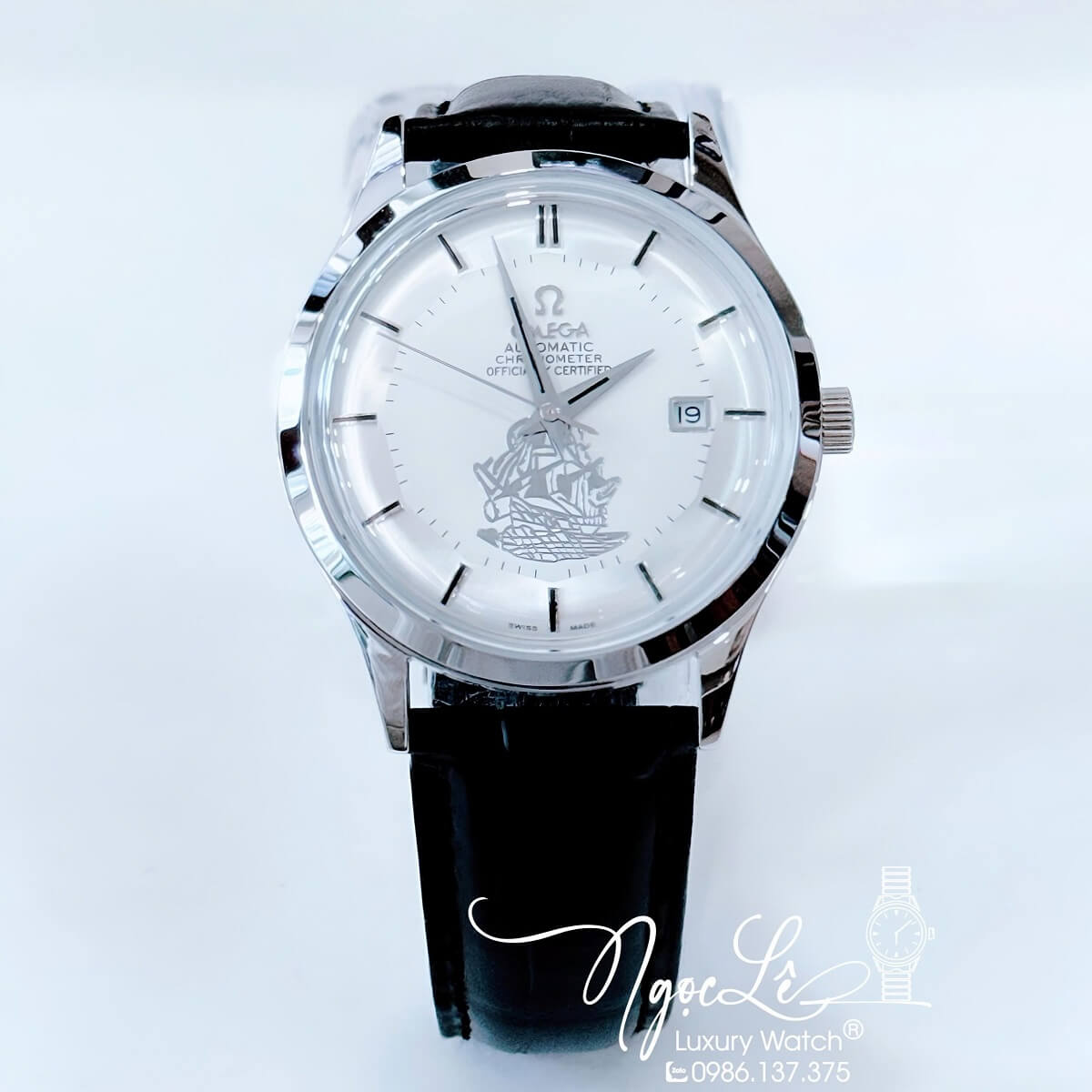 Đồng Hồ Nam Omega Thuyền Buồm Tự Động Dây Da Đen Vỏ Silver Size 40mm