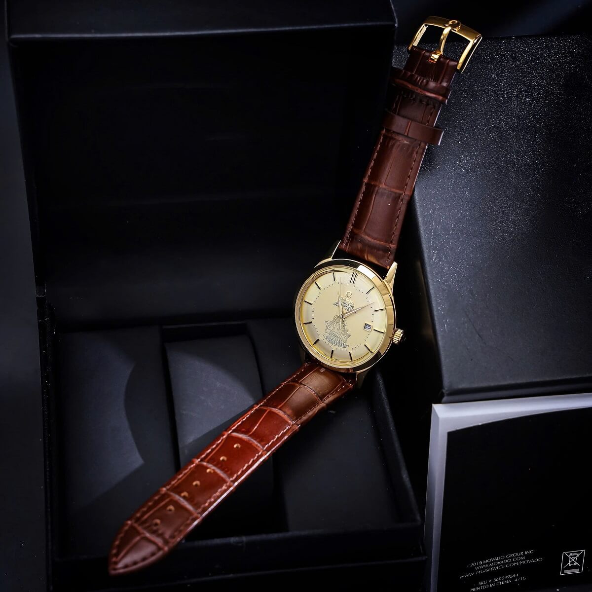 Đồng Hồ Nam Omega Thuyền Buồm Tự Động Dây Da Nâu Vỏ Gold Size 40mm
