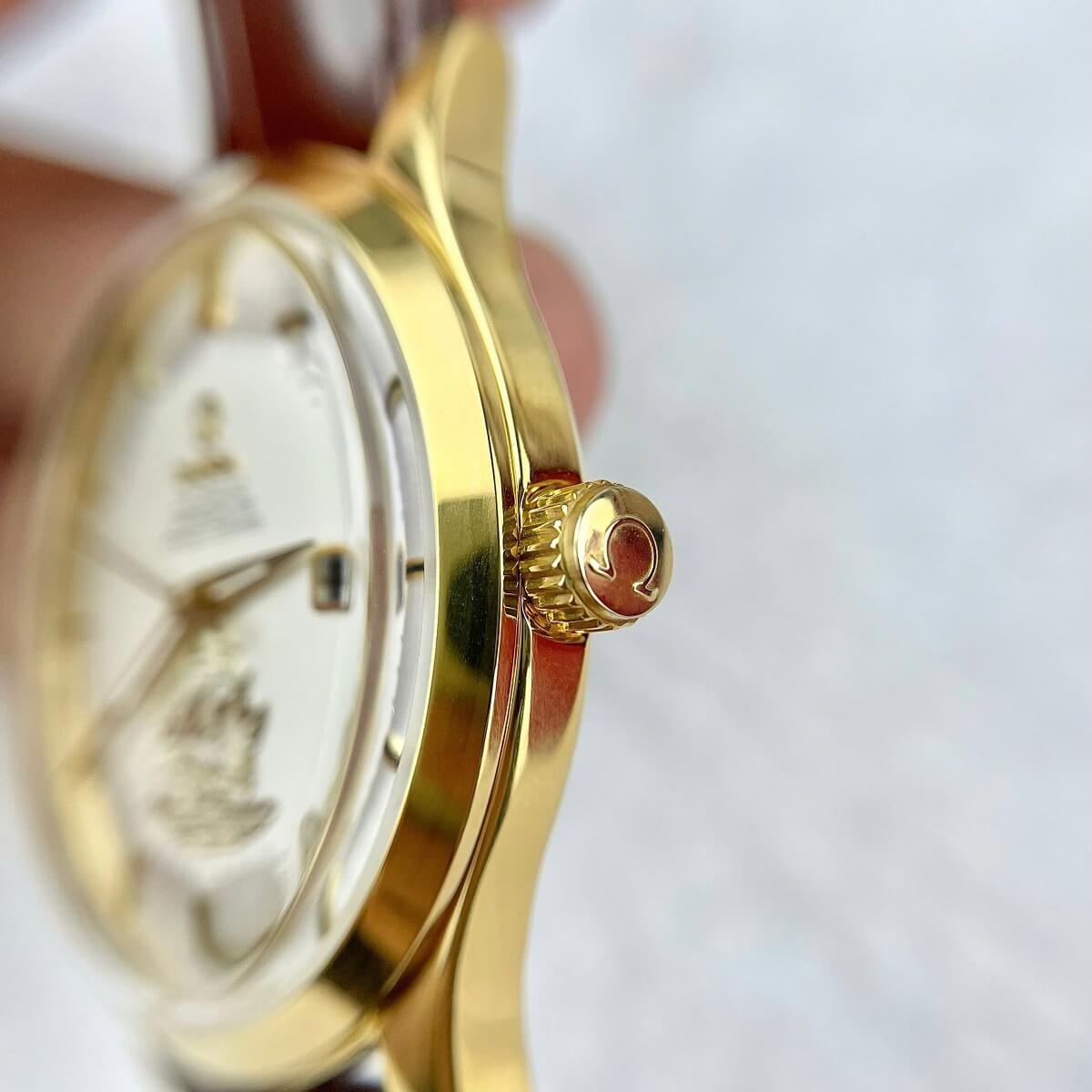 Đồng Hồ Nam Omega Thuyền Buồm Tự Động Dây Da Nâu Vỏ Gold White Size 40mm