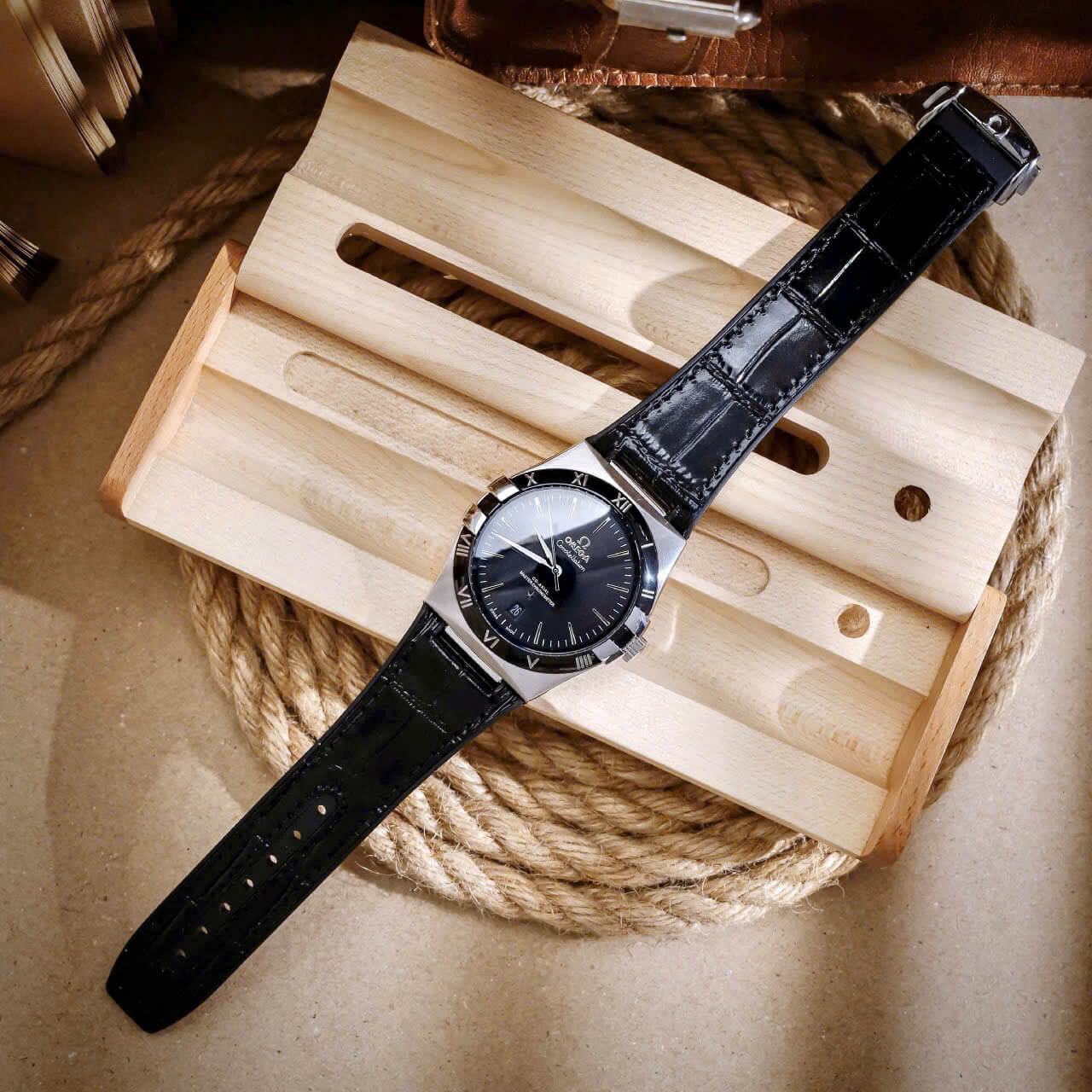 Đồng Hồ Nam Omega Constellation Tự Động Dây Cao Su Bọc Da Đen Vỏ Silver Size 40mm