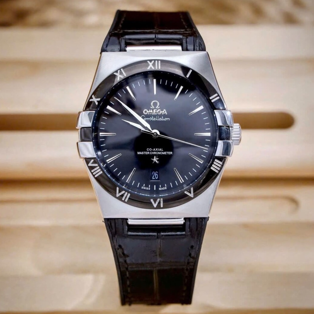 Đồng Hồ Nam Omega Constellation Tự Động Dây Cao Su Bọc Da Đen Vỏ Silver Size 40mm