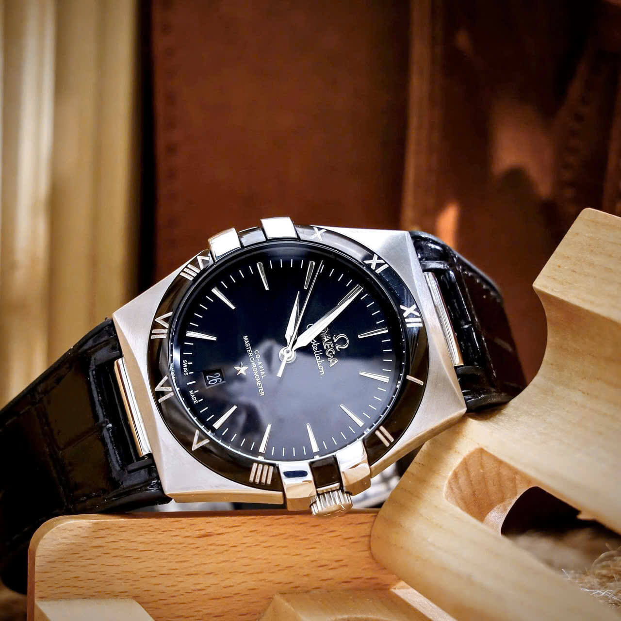 Đồng Hồ Nam Omega Constellation Tự Động Dây Cao Su Bọc Da Đen Vỏ Silver Size 40mm