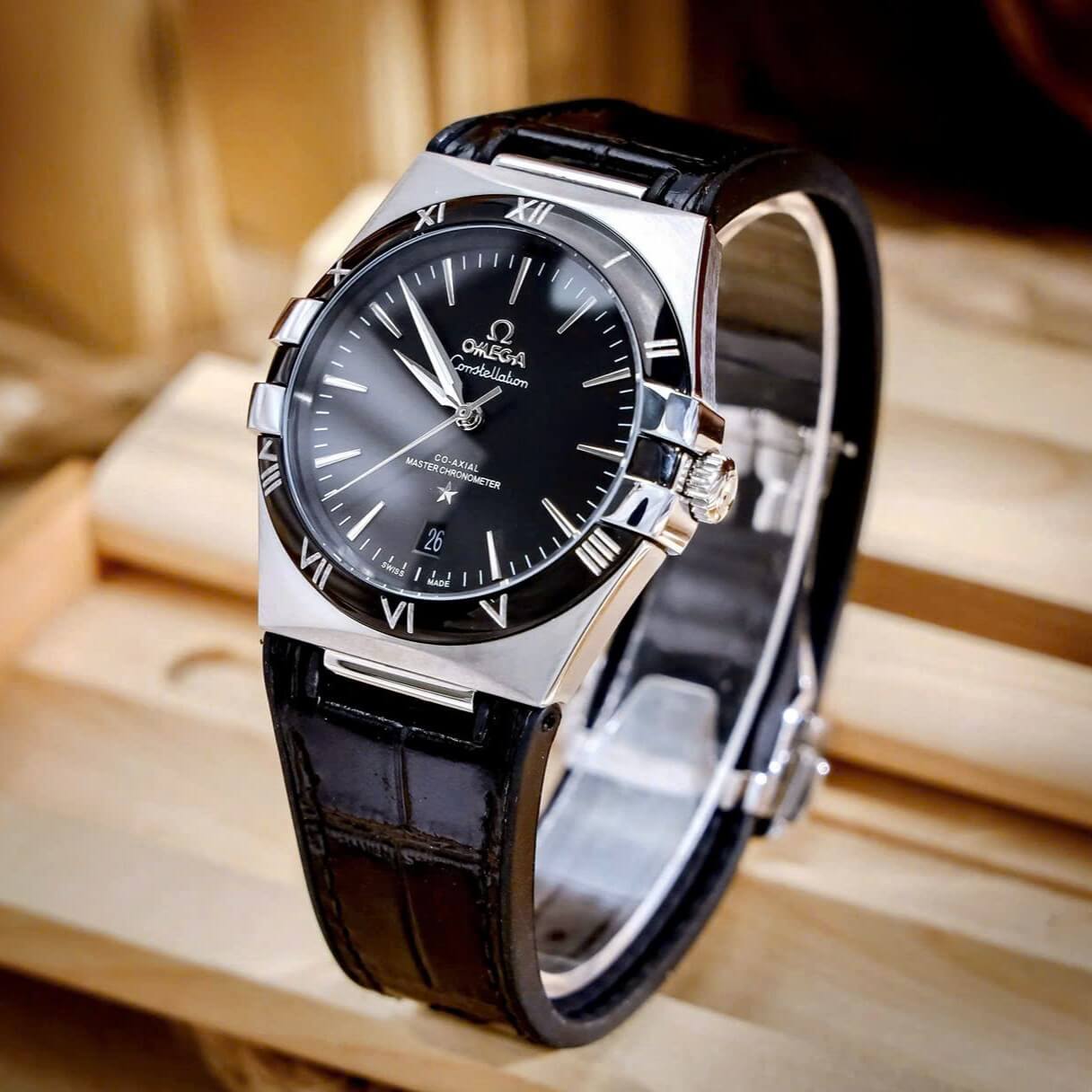 Đồng Hồ Nam Omega Constellation Tự Động Dây Cao Su Bọc Da Đen Vỏ Silver Size 40mm
