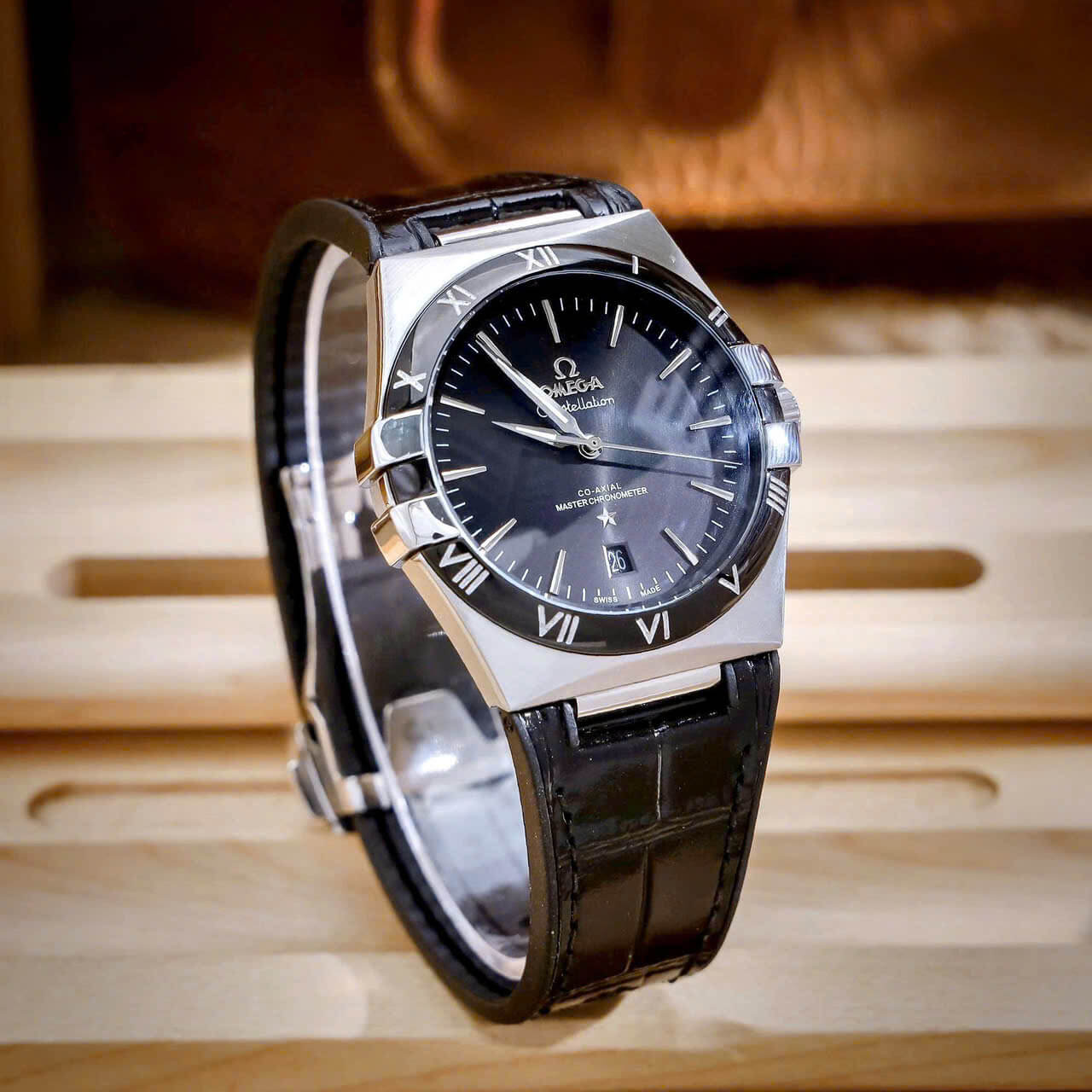 Đồng Hồ Nam Omega Constellation Tự Động Dây Cao Su Bọc Da Đen Vỏ Silver Size 40mm