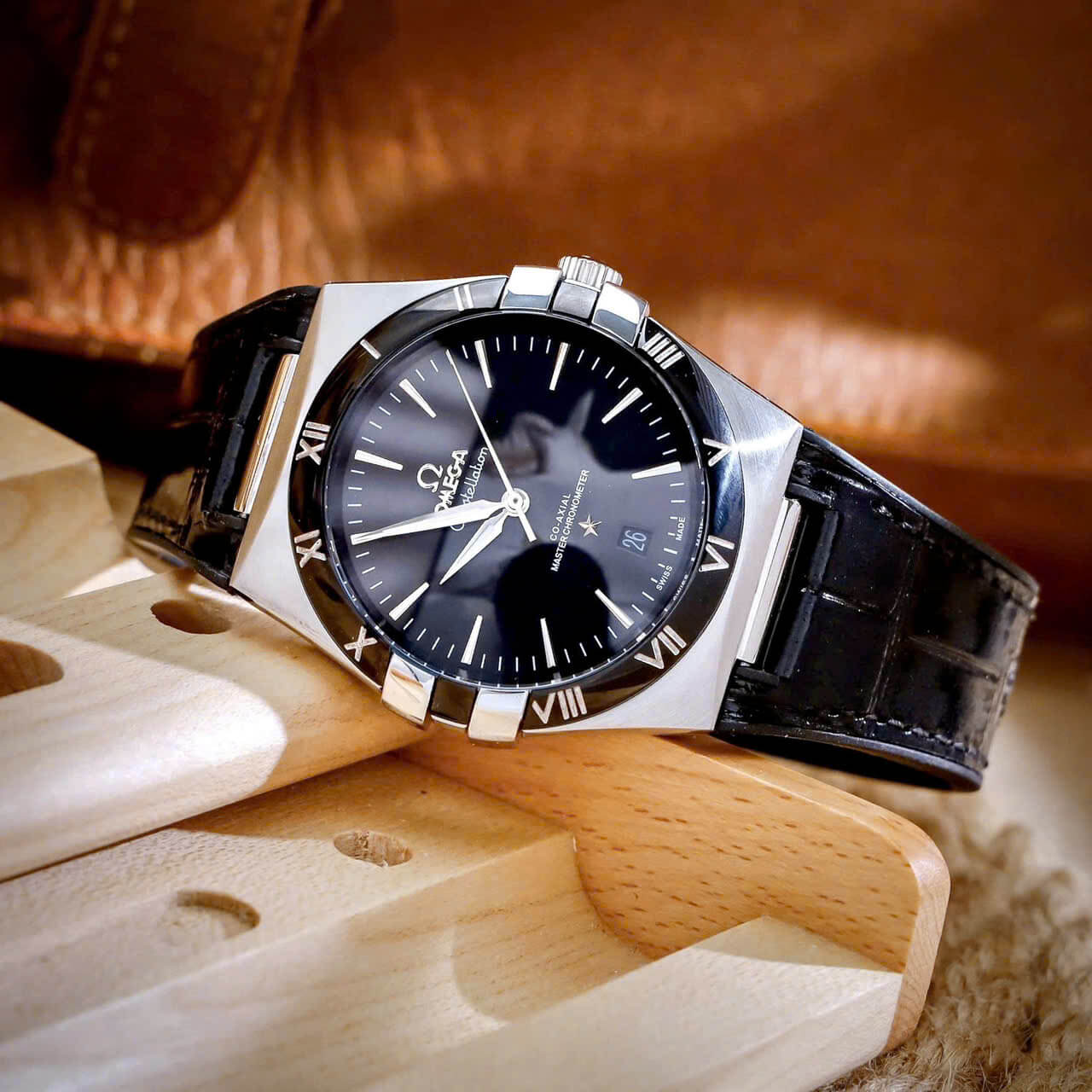 Đồng Hồ Nam Omega Constellation Tự Động Dây Cao Su Bọc Da Đen Vỏ Silver Size 40mm