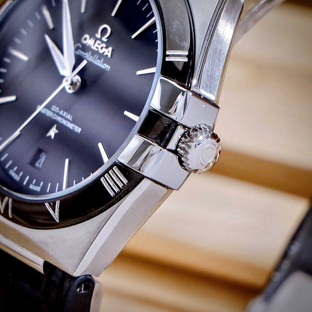 Đồng Hồ Nam Omega Constellation Tự Động Dây Cao Su Bọc Da Đen Vỏ Silver Size 40mm