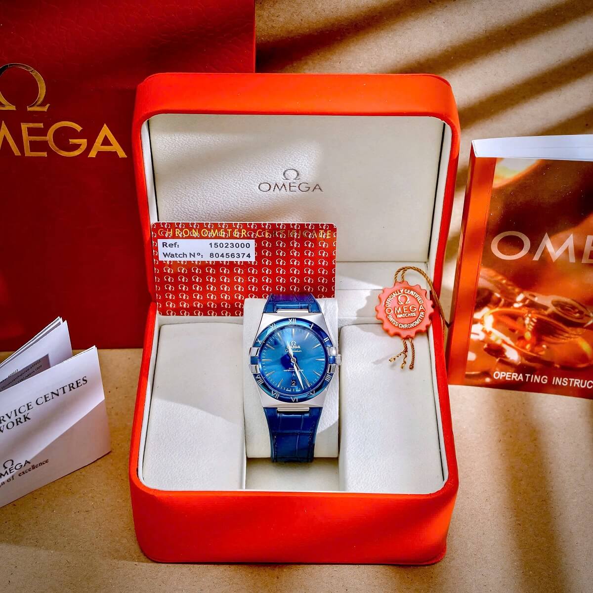 Đồng Hồ Nam Omega Constellation Tự Động Dây Cao Su Bọc Da Xanh Vỏ Silver Size 40mm