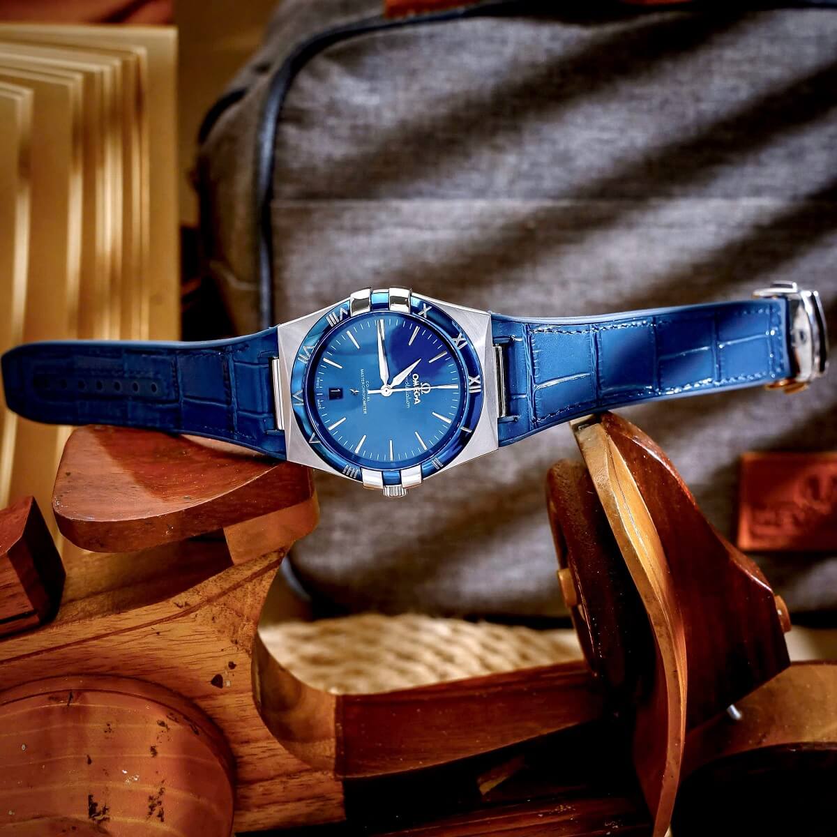 Đồng Hồ Nam Omega Constellation Tự Động Dây Cao Su Bọc Da Xanh Vỏ Silver Size 40mm