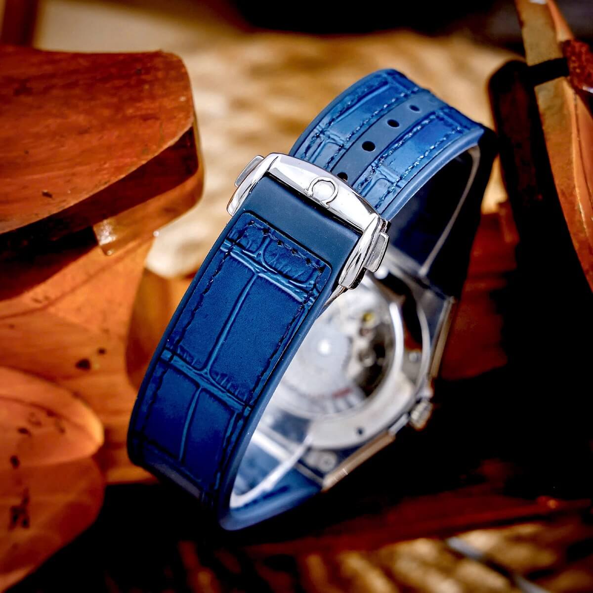 Đồng Hồ Nam Omega Constellation Tự Động Dây Cao Su Bọc Da Xanh Vỏ Silver Size 40mm