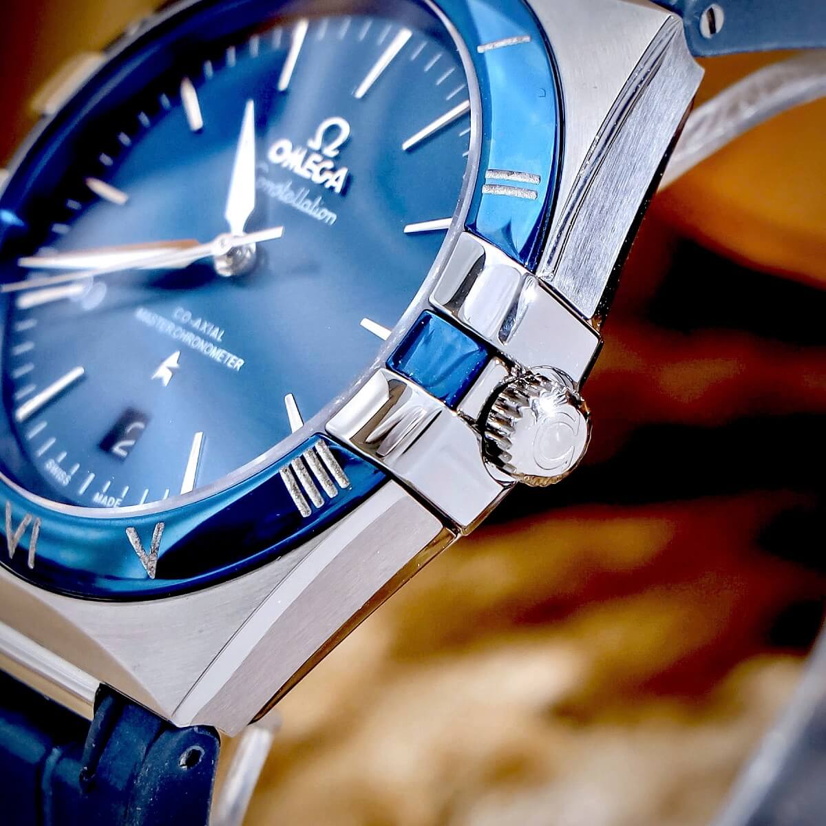 Đồng Hồ Nam Omega Constellation Tự Động Dây Cao Su Bọc Da Xanh Vỏ Silver Size 40mm