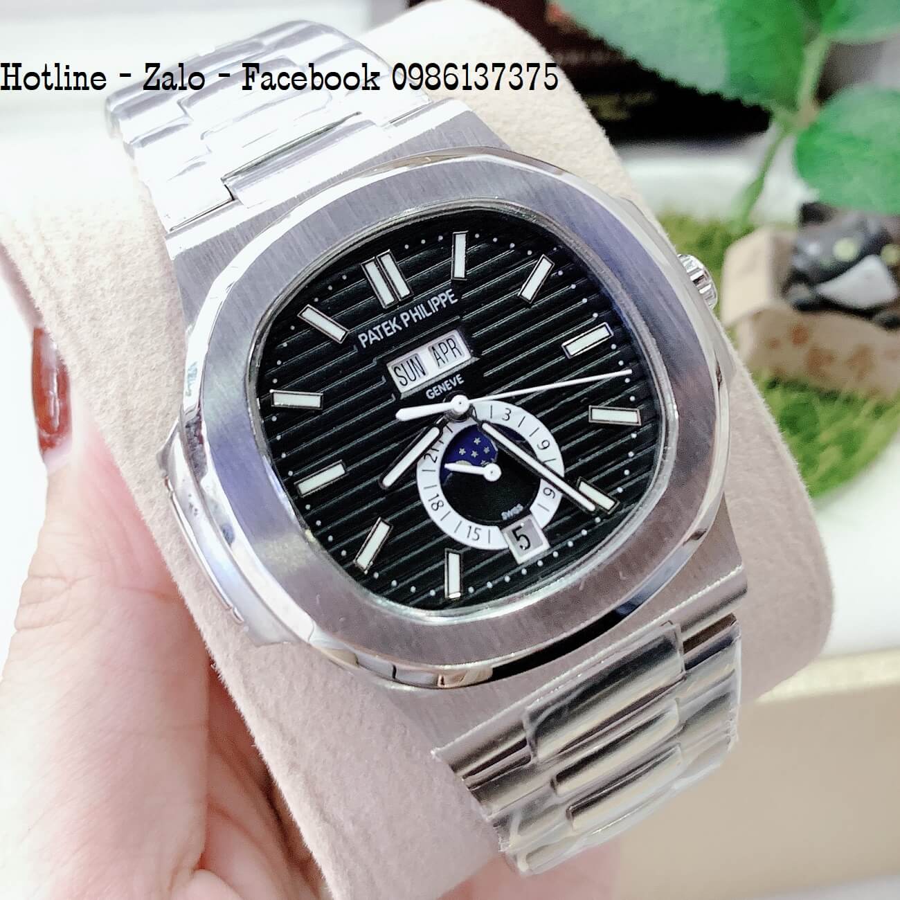 Đồng Hồ Nam Patek Philippe Automatic 2 Lịch Bạc Mặt Đen 40mm