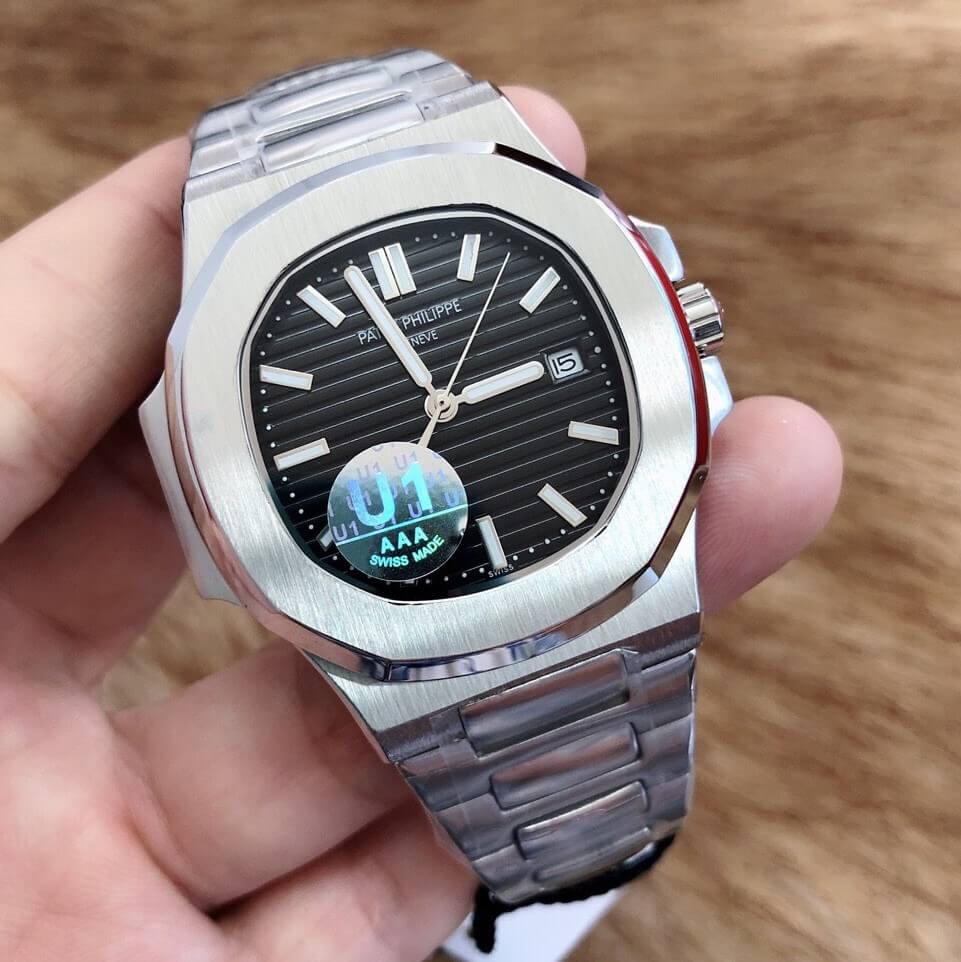 Đồng Hồ Nam Patek Philippe Automatic Bạc Mặt Đen 40mm