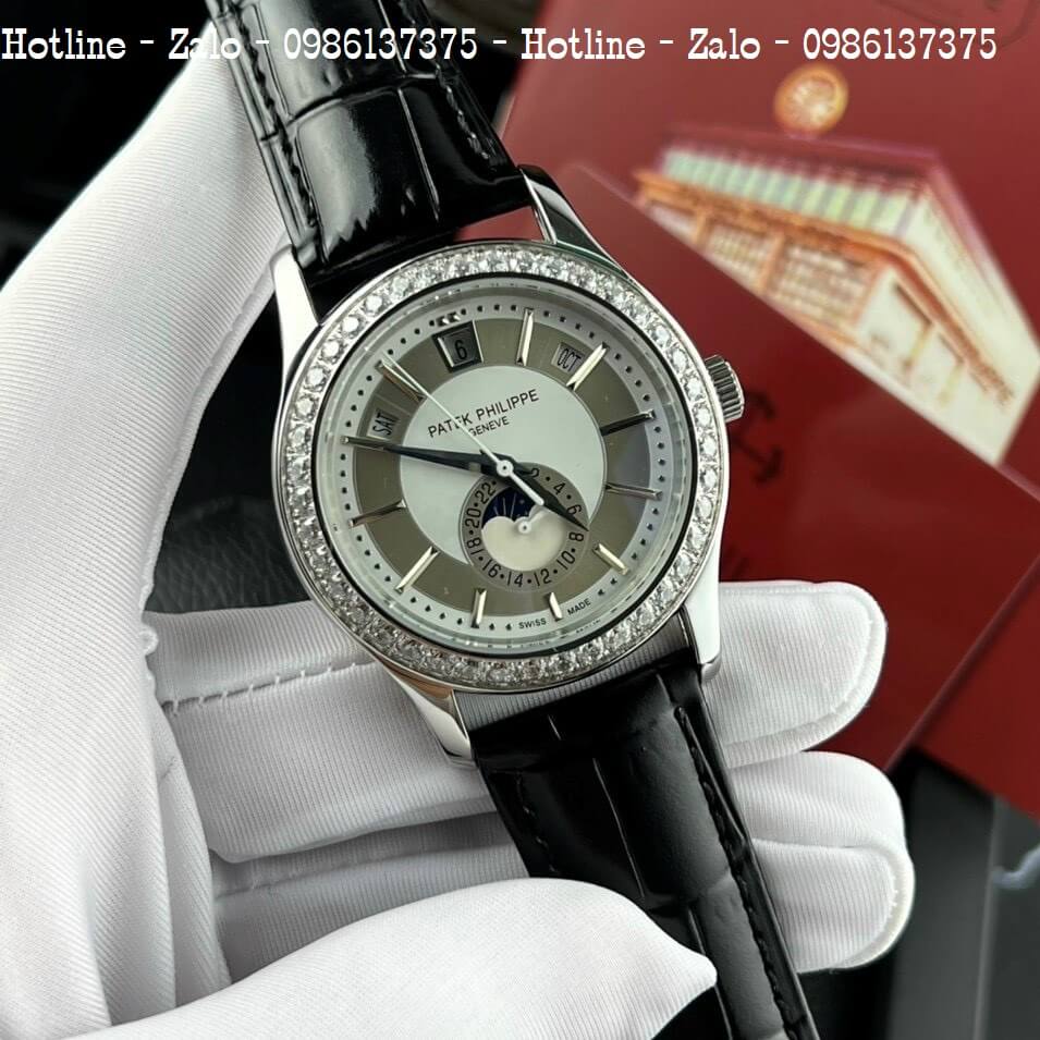 Đồng Hồ Patek Philippe Nam Máy Cơ Siêu Cấp Đen Silver 40mm - Đính Đá