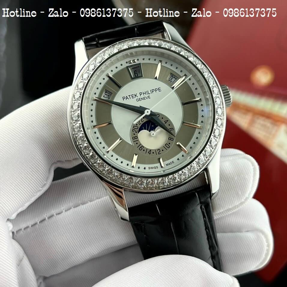 Đồng Hồ Patek Philippe Nam Máy Cơ Siêu Cấp Đen Silver 40mm - Đính Đá