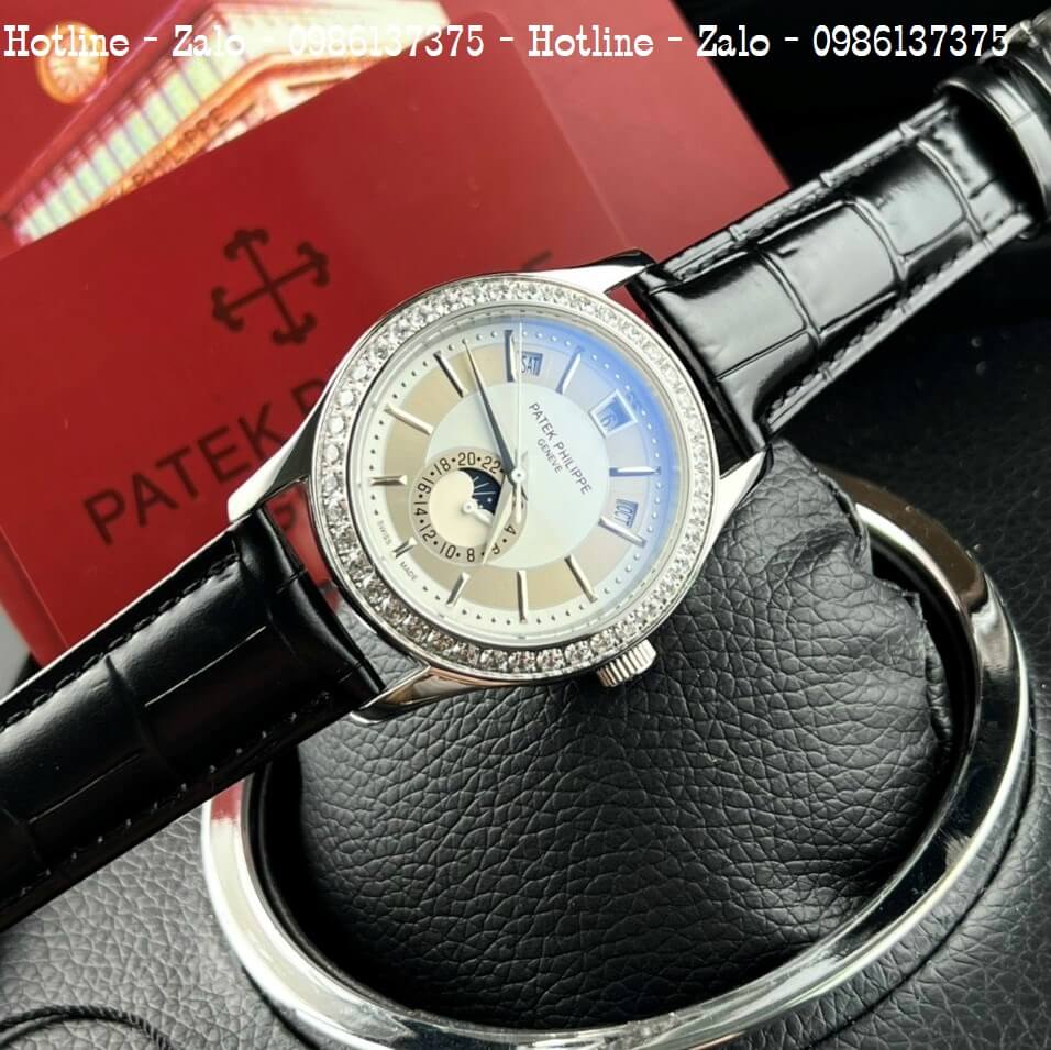 Đồng Hồ Patek Philippe Nam Máy Cơ Siêu Cấp Đen Silver 40mm - Đính Đá