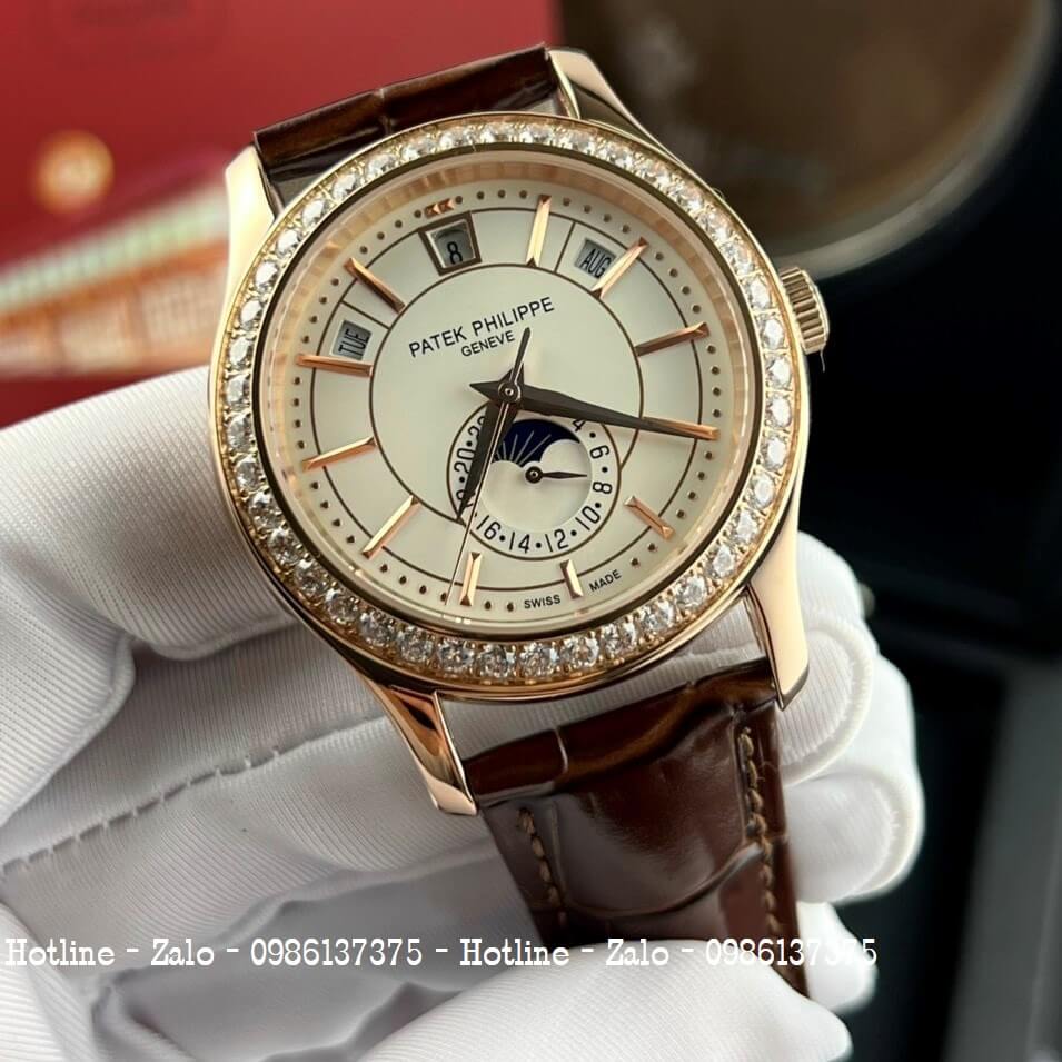 Đồng Hồ Patek Philippe Nam Máy Cơ Siêu Cấp Nâu Rose 40mm - Đính Đá