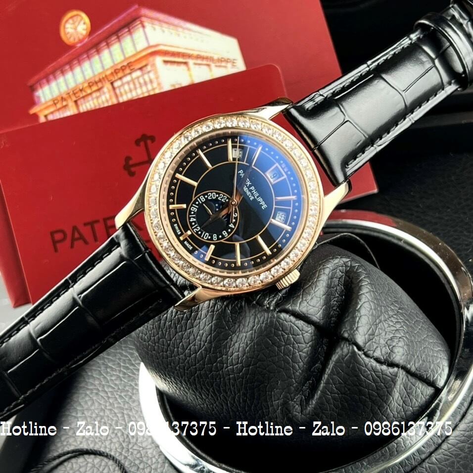 Đồng Hồ Patek Philippe Nam Máy Cơ Siêu Cấp Đen Rose 40mm - Đính Đá