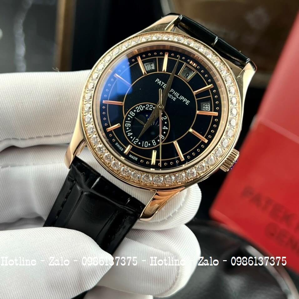 Đồng Hồ Patek Philippe Nam Máy Cơ Siêu Cấp Đen Rose 40mm - Đính Đá