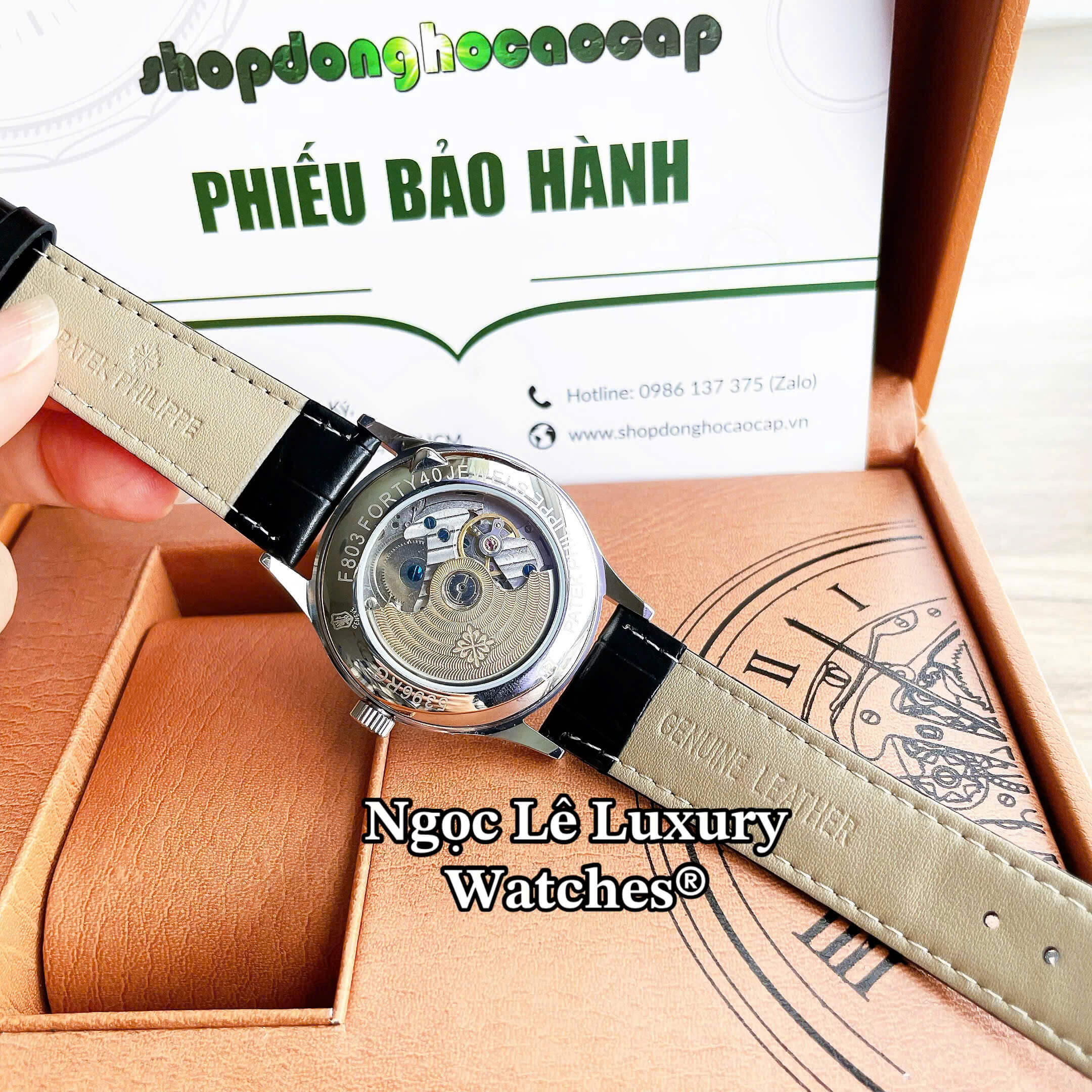 Đồng Hồ Nam Patek Philippe Complications Tự Động Dây Da Đen Mặt Đen Vỏ Bạc Size 40mm